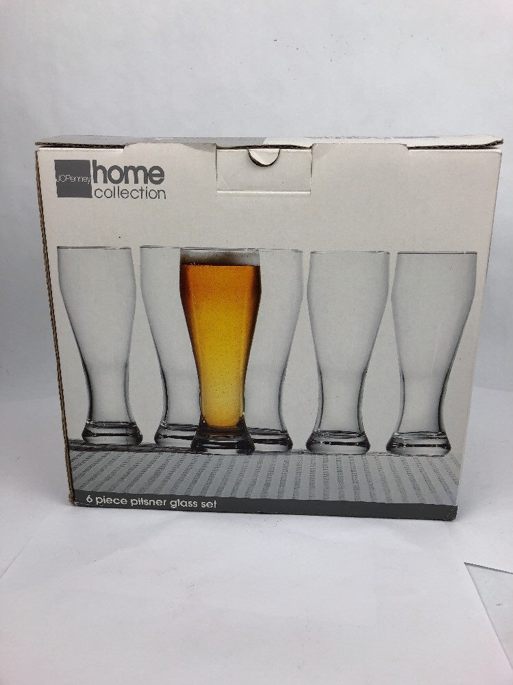 New JC Penney Home Collection 6 Piece Pilsner Beer Glass Set  - Brand New