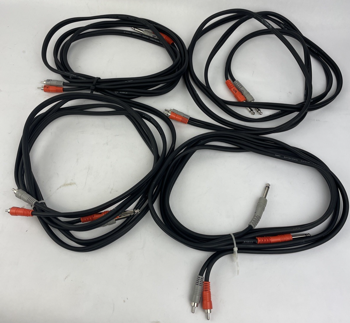 4 x 10' ft Twin Male 1/4" Mono Jack to Stereo 1/8" Jack Shielded Tandem Cable