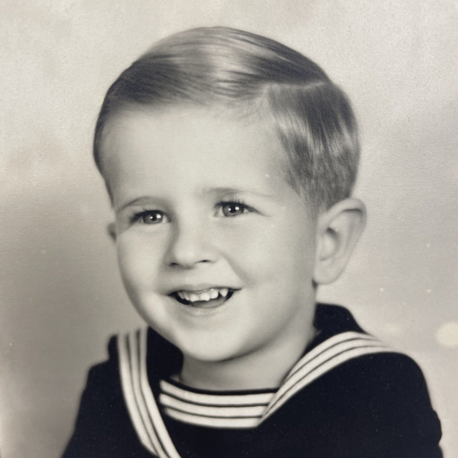 Vintage Antique Portrait Photo Little Sailor Boy 6.5" x 4.5" In Frame Card B&W