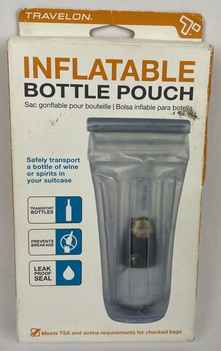 NEW TRAVELON LEAK-PROOF INFLATABLE TRAVEL Liquor WINE BOTTLE POUCH CLEAR