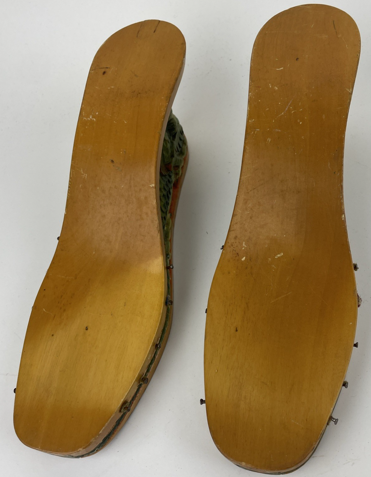 Vintage 20th Century Philippines Souvenir  Wooden Sandal w Dragon Carving Heel