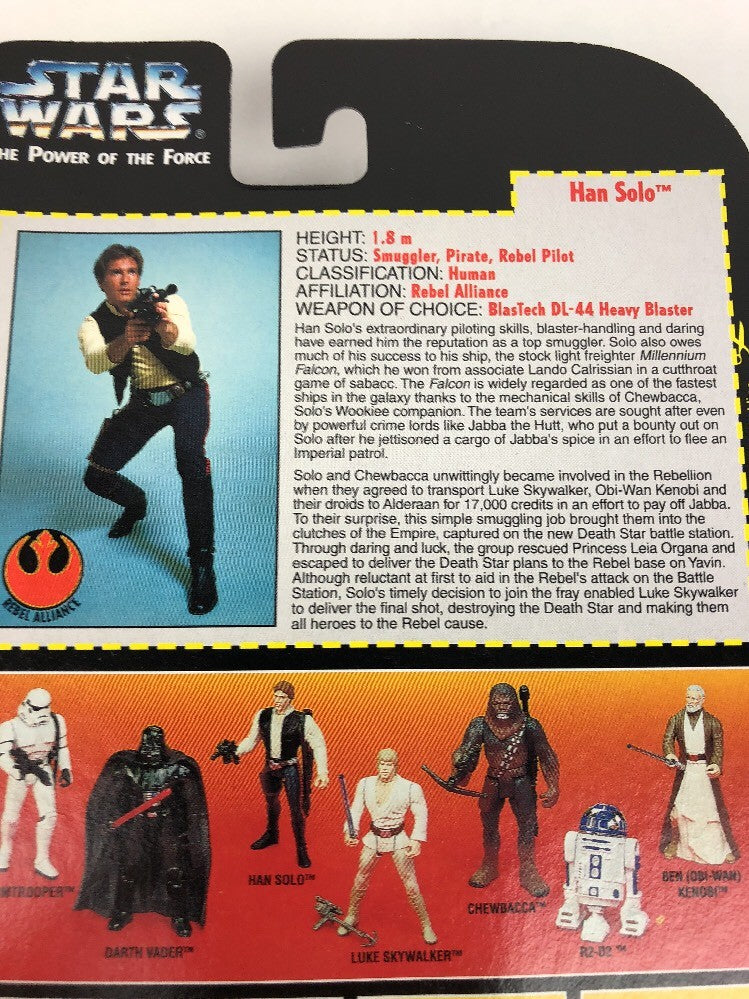  Star Wars1995 POTF Han Solo Power Of The Force Orange Card MINT FSTSHP