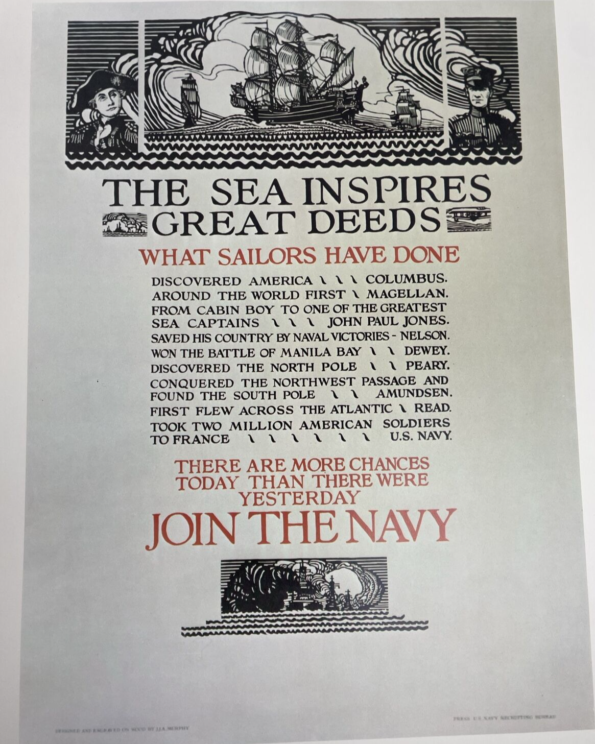 Vintage U.S. Navy Recruitment Poster 16"X20" The Sea Inspires Great Deeds - LOOK