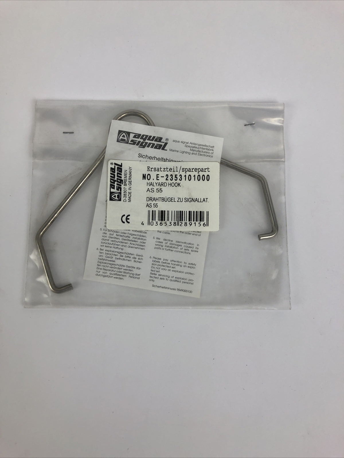Aqua Signal  Prehot Bar HALYARD HOOK for Series AS55 2353101000 Made in Germany