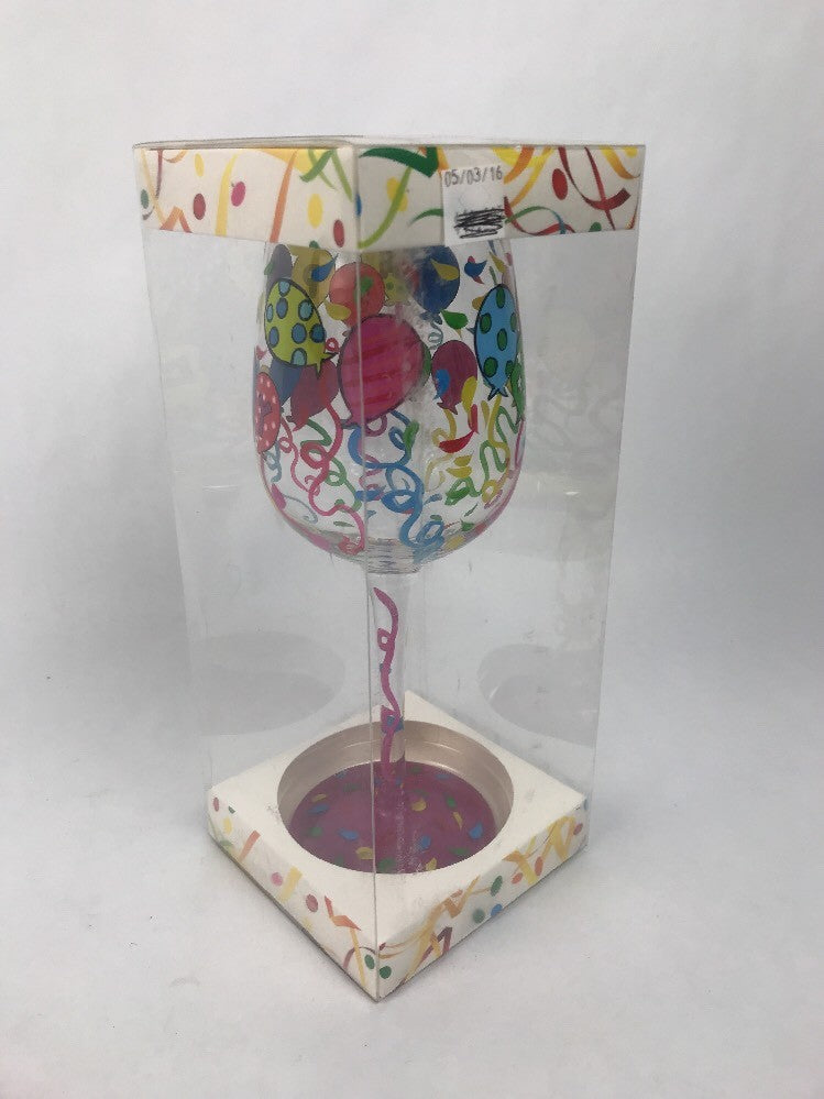 Happy Birthday To You Bottom's Up clear glass wine glass.