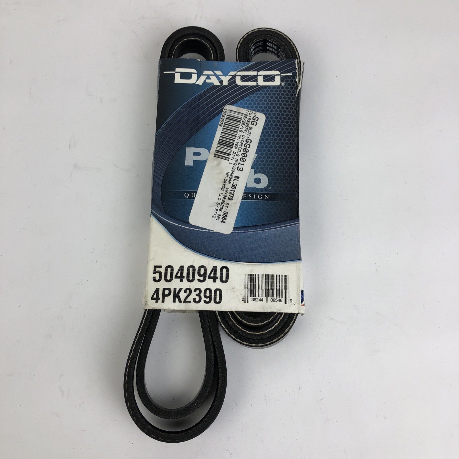Dayco 5040940 4PK2390 serpentine v-ribbed belt OEM replacement automotive engine accessory drive belt VIN K