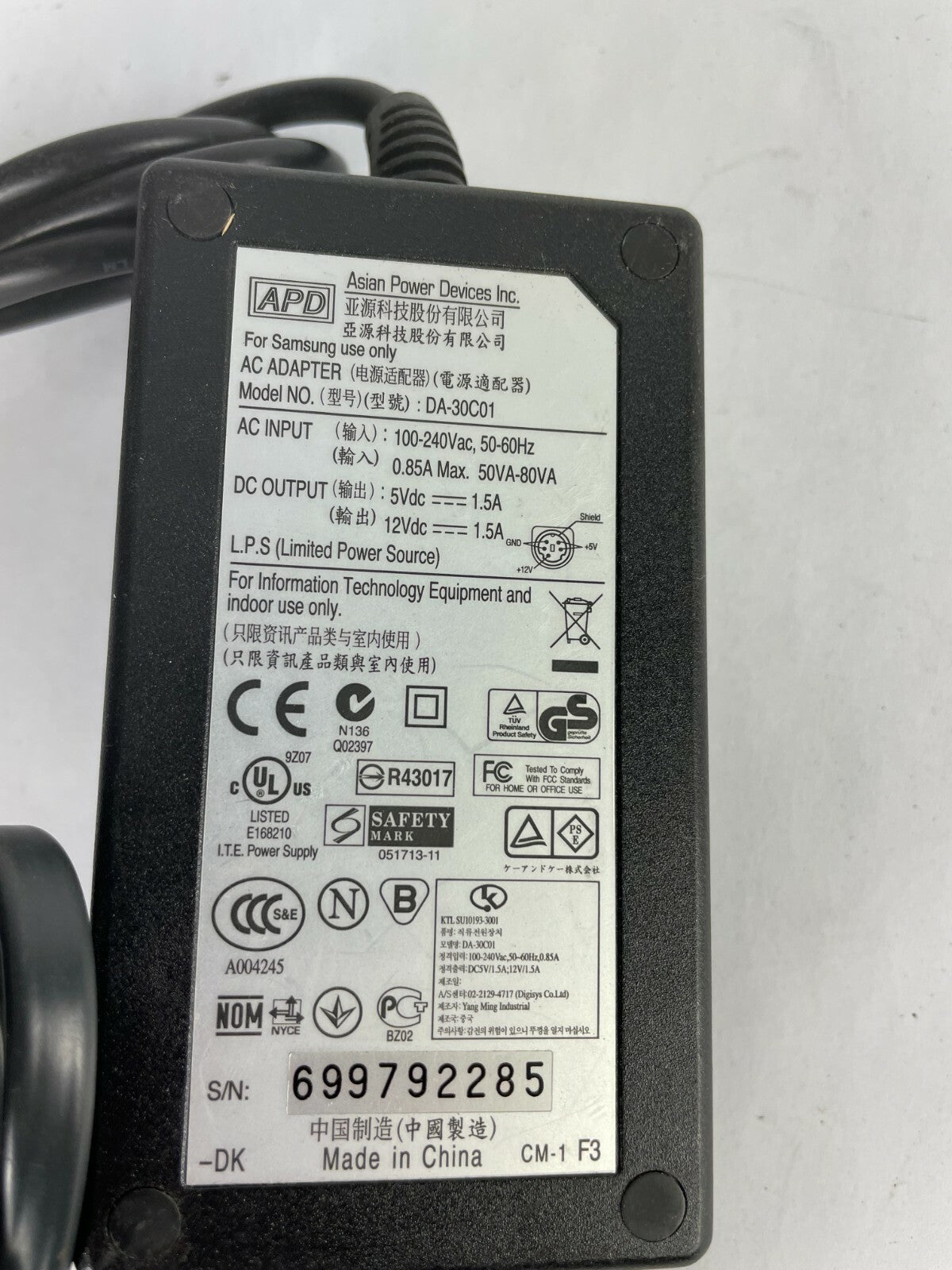 Genuine APD Ac Adapter Output 12  V 1.5 A Power Supply Adapter A97