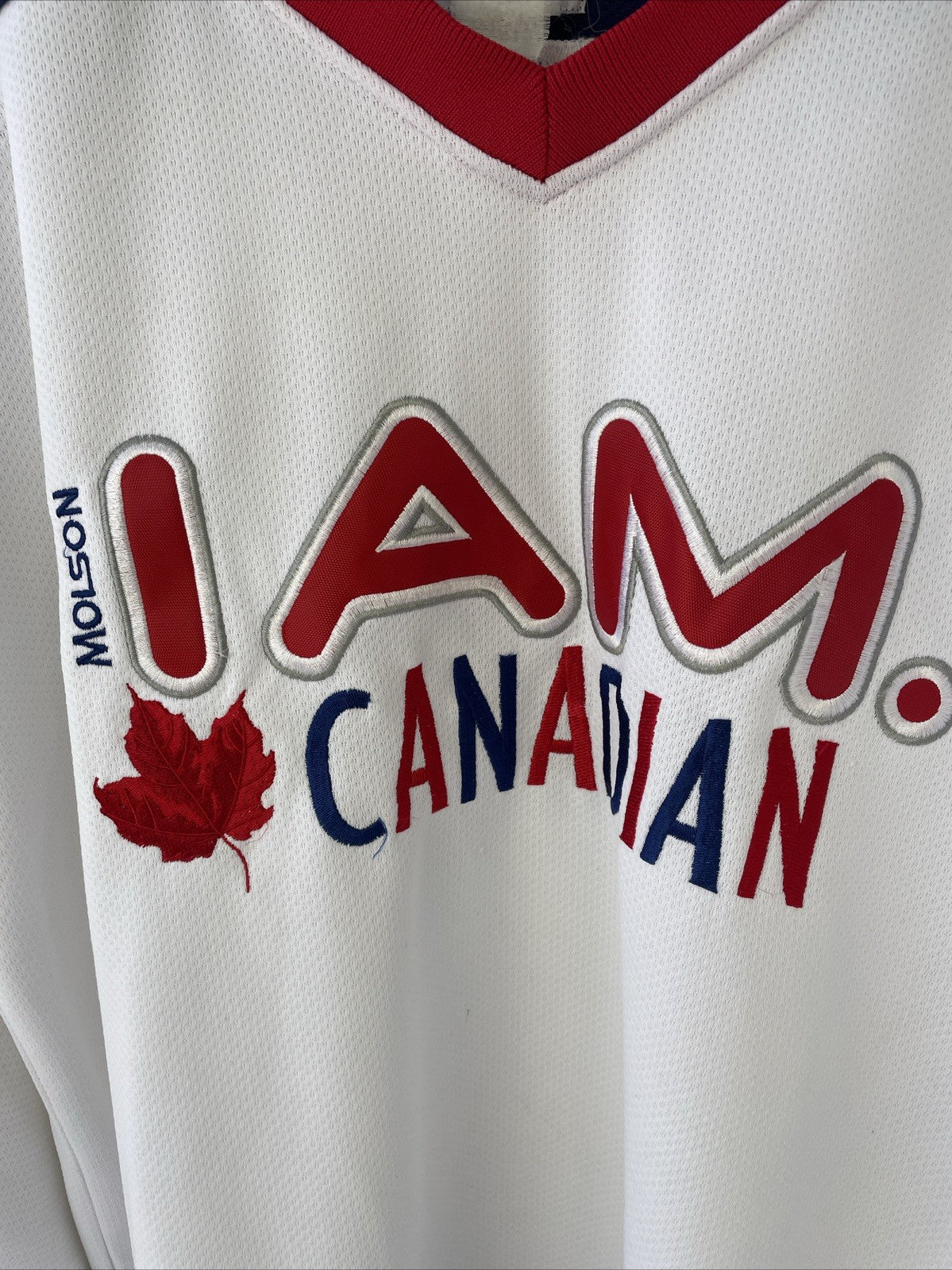 Molson - " I Am Canadian " Beer Hockey Jersey Sz Large Calhoun Sportswear VGC