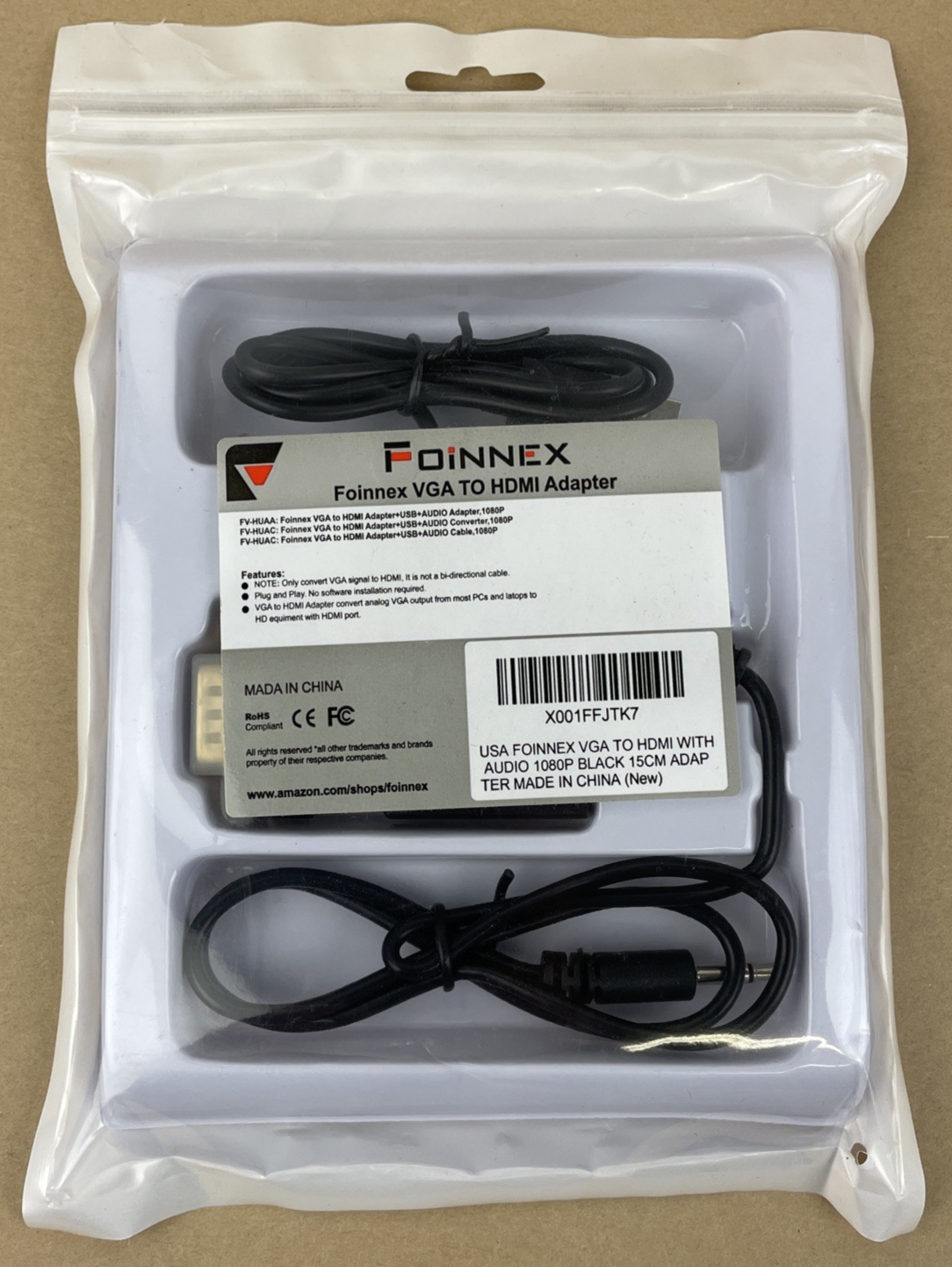 OEM Foinnex VGA To HDMI Adapter Cable With Audio 1080P Black 15CM ADAPTER