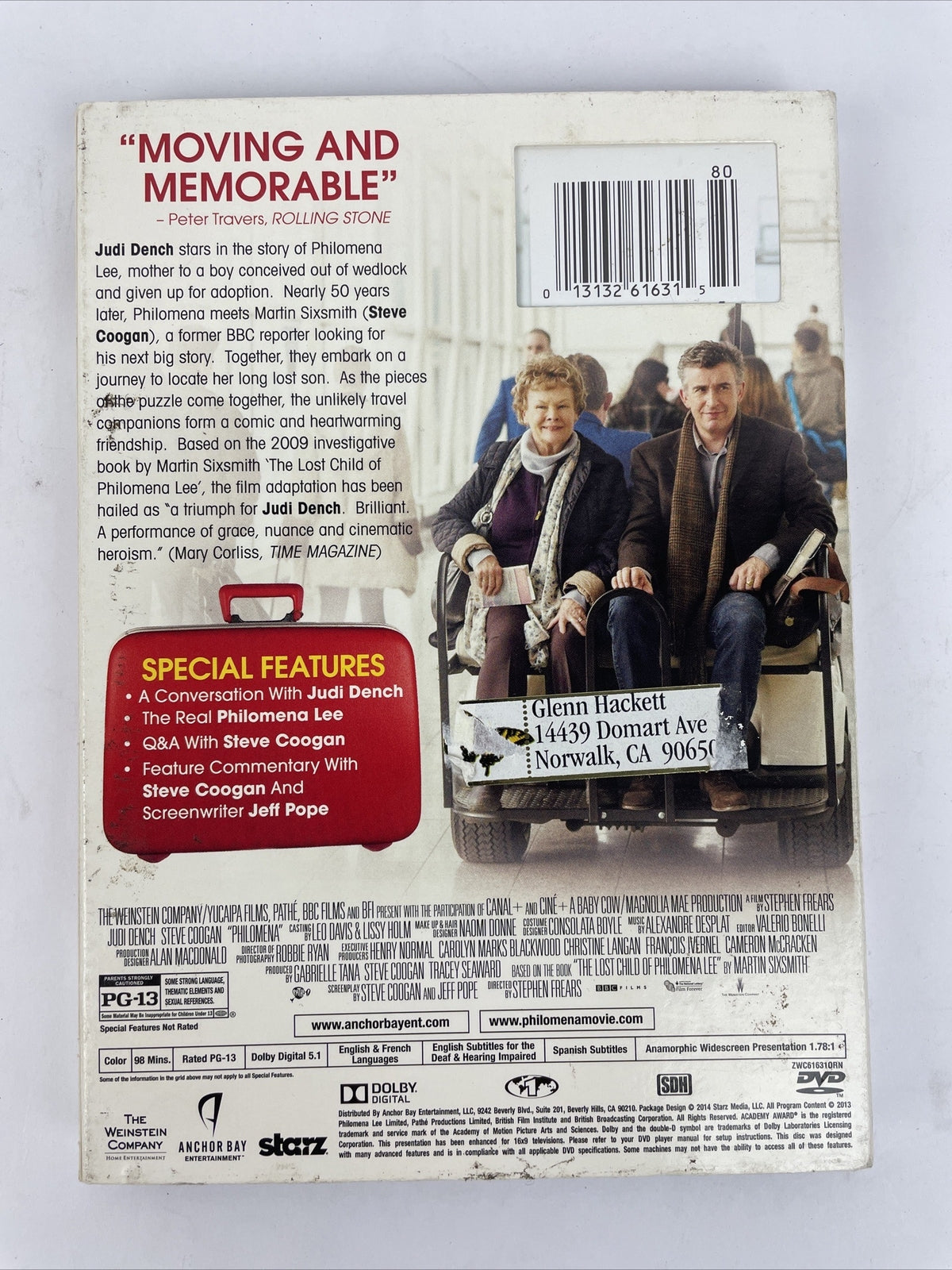 Philomena - DVD Video Judi Dench, Steve Coogan w Special Features - VGC