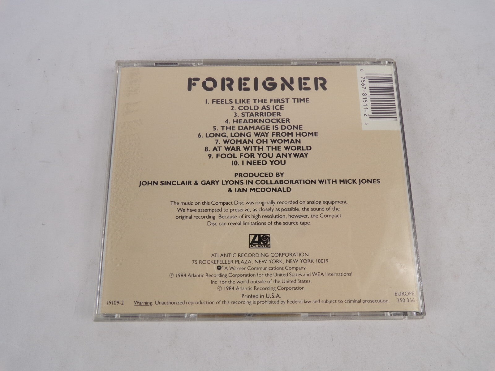 Foreigner Atlantic Feels Like The First Time Cols As Dice The Damage CD#54