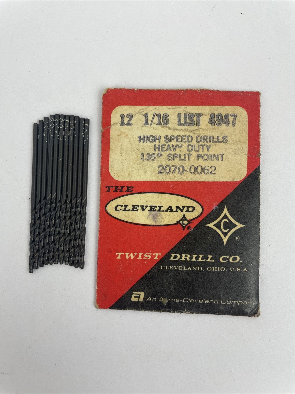 11 x Cleveland Twist Drill Co. 1/16 List 4947 HS HD Drills 135° Split Point