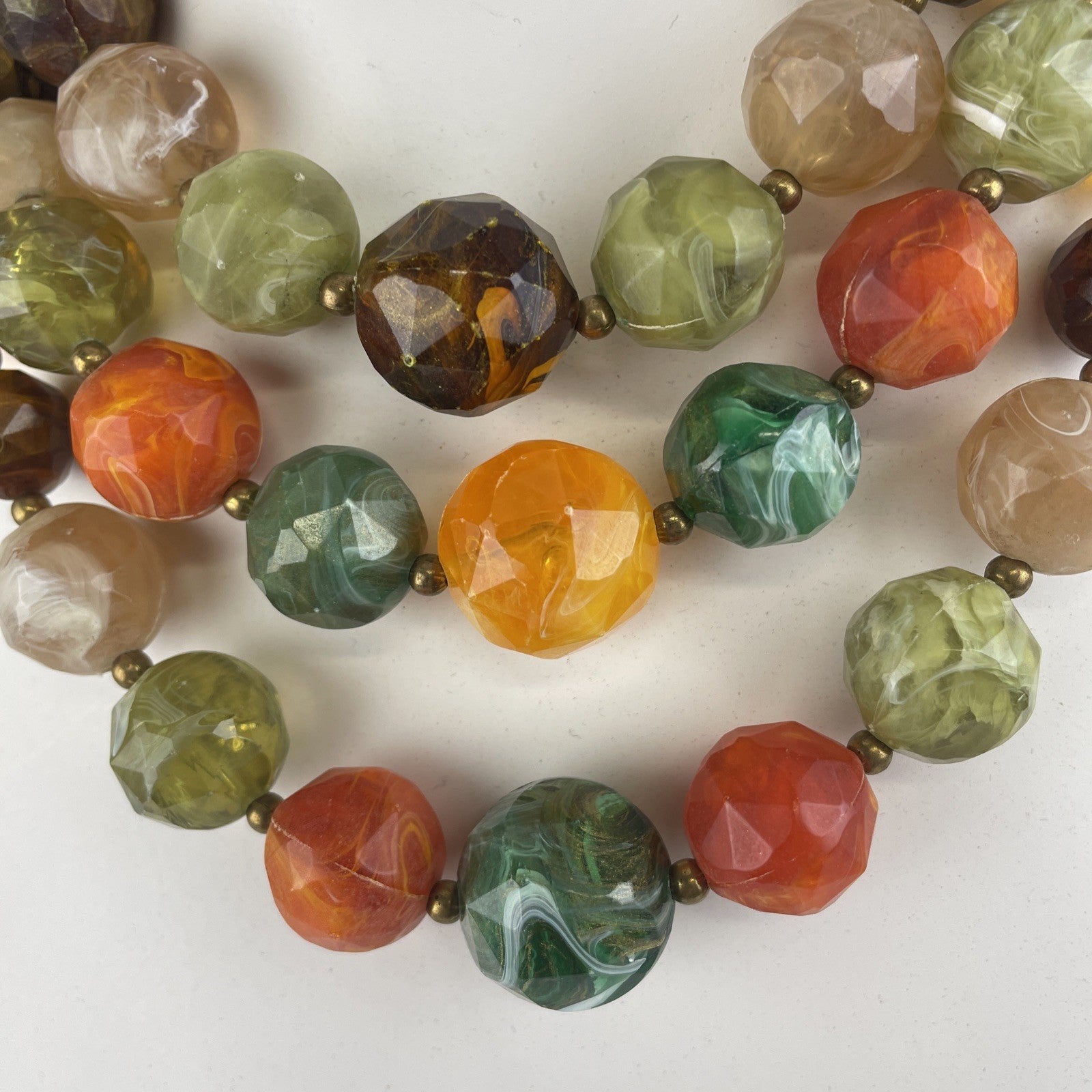 Colorful Lucite Acrylic Glass Large Bead Triple Strand Necklace Vintage Piece