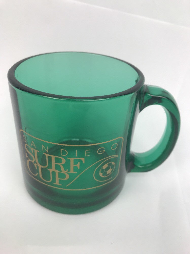 San Diego Surf Cup Soccer Coffee Mug USA Made Green Glass Very Rare Glass
