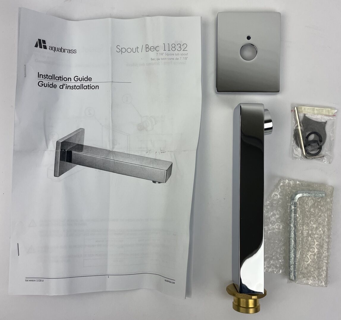 OEM AQUABRASS AB-11832-CHR Polished Chromel Hey Joe Wallmount Tub Spout w Hardwa