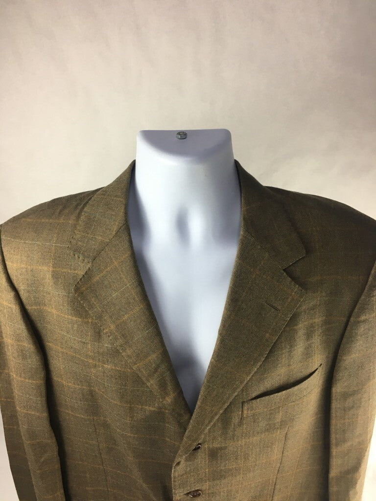 Façonnable Mens Cashmere Suit Jacket Brown Plaid 3 Button Blazer Italy 52 Long
