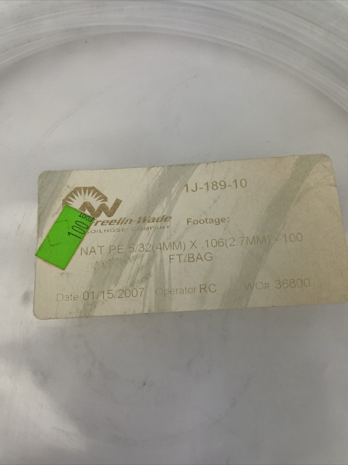 NOS FREELIN WADE 1J-189-10 95A Polyurethane Tubing 4mm OD x 2.7mm ID Clear 100ft