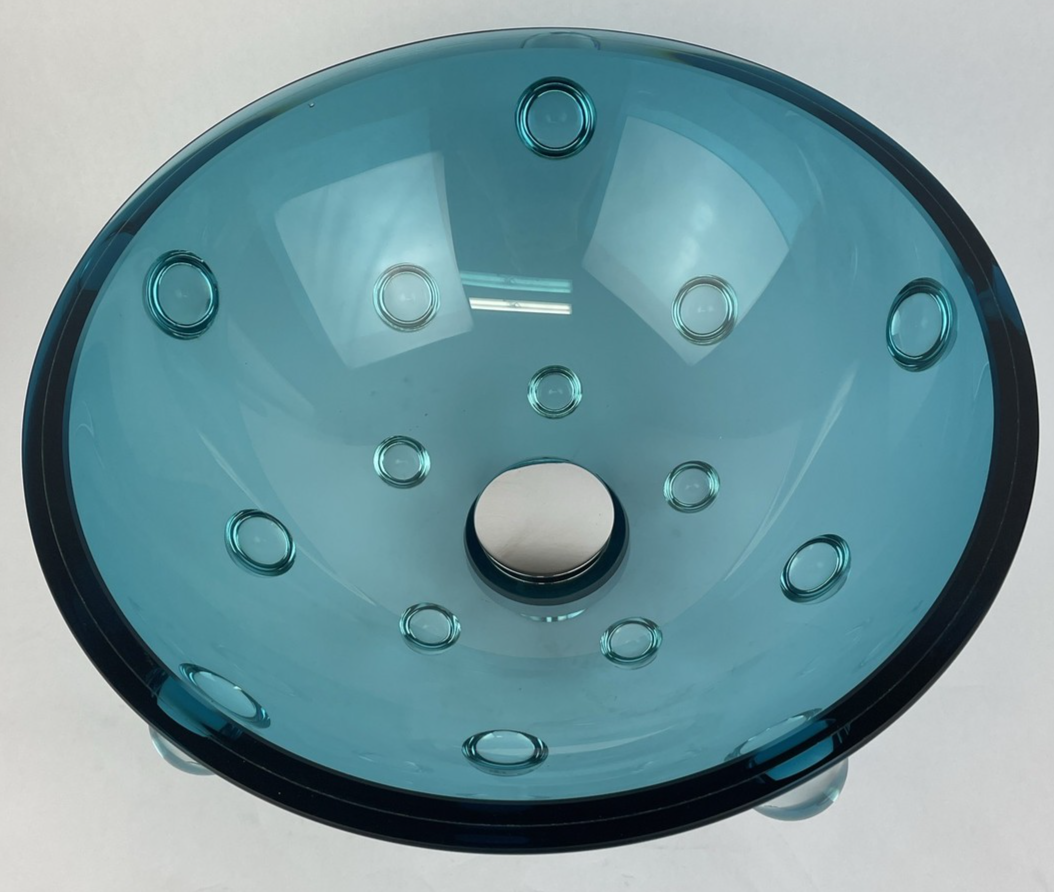VITRAFORM Freestanding Glass Sink OD 14.5" Light Blue Finish w Designer Drain