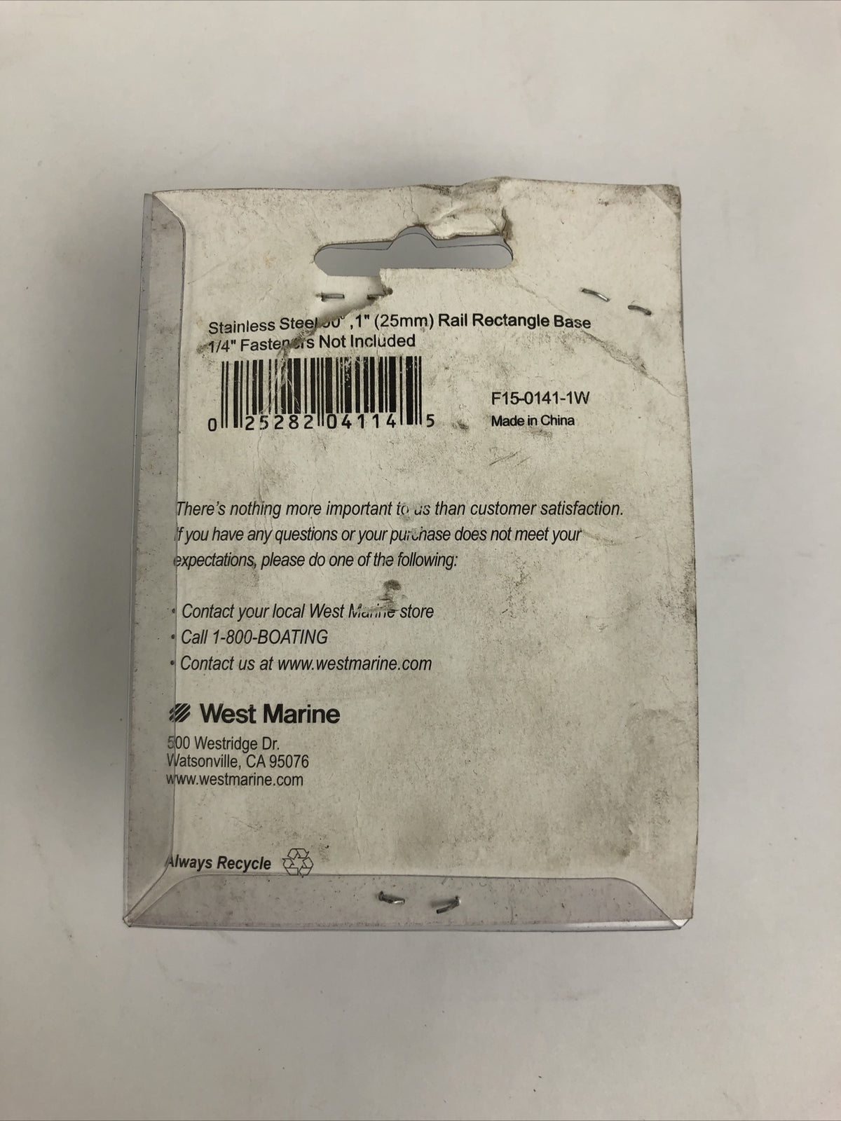 West Marine Stainless Steel 90 Degree 1" Rail Rectangle Base F15-0141-1W