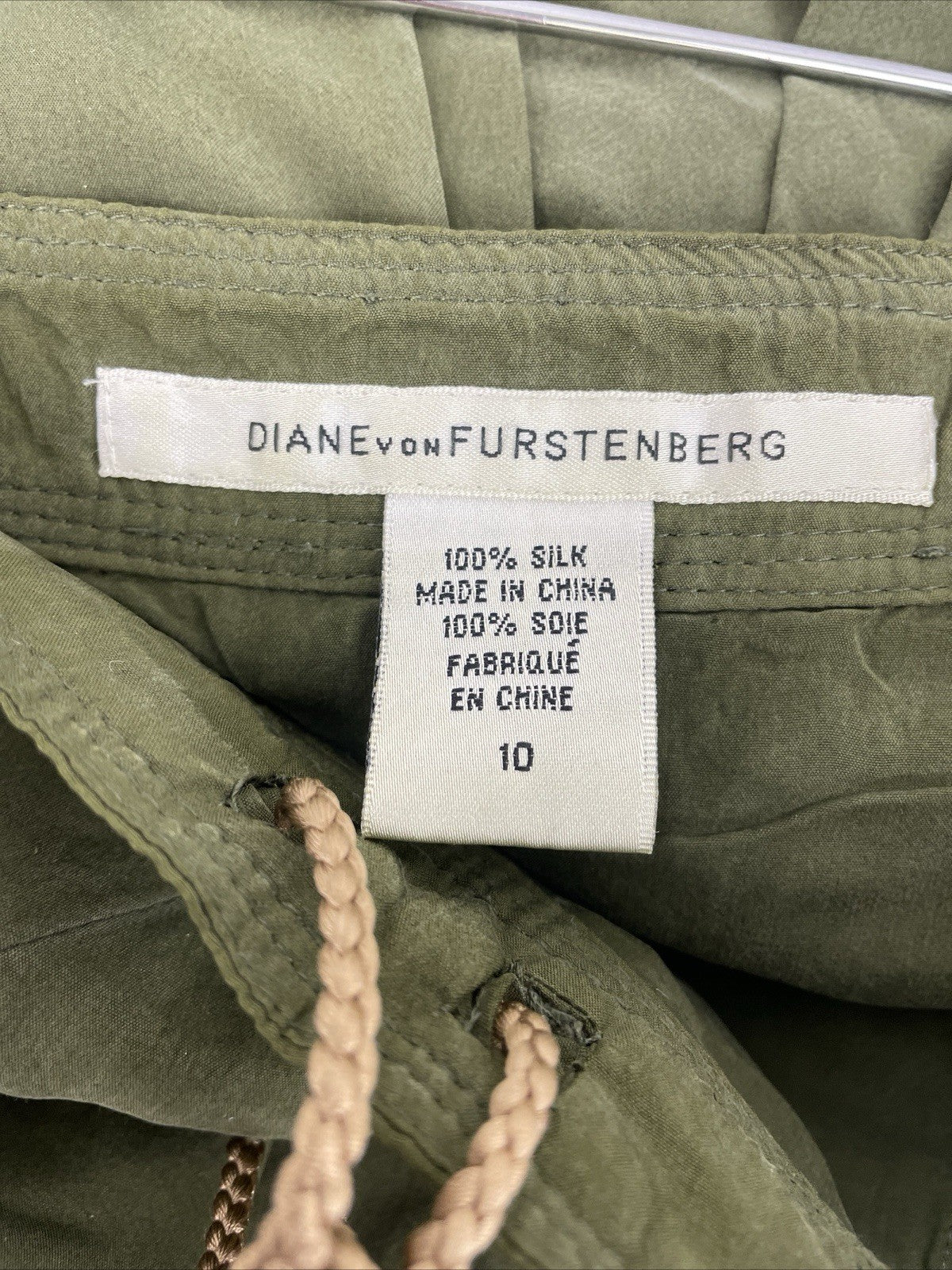 Vintage Diane Von Furstenberg Silk Crinkle Maxi Skirt Dark Olive Green Size  10