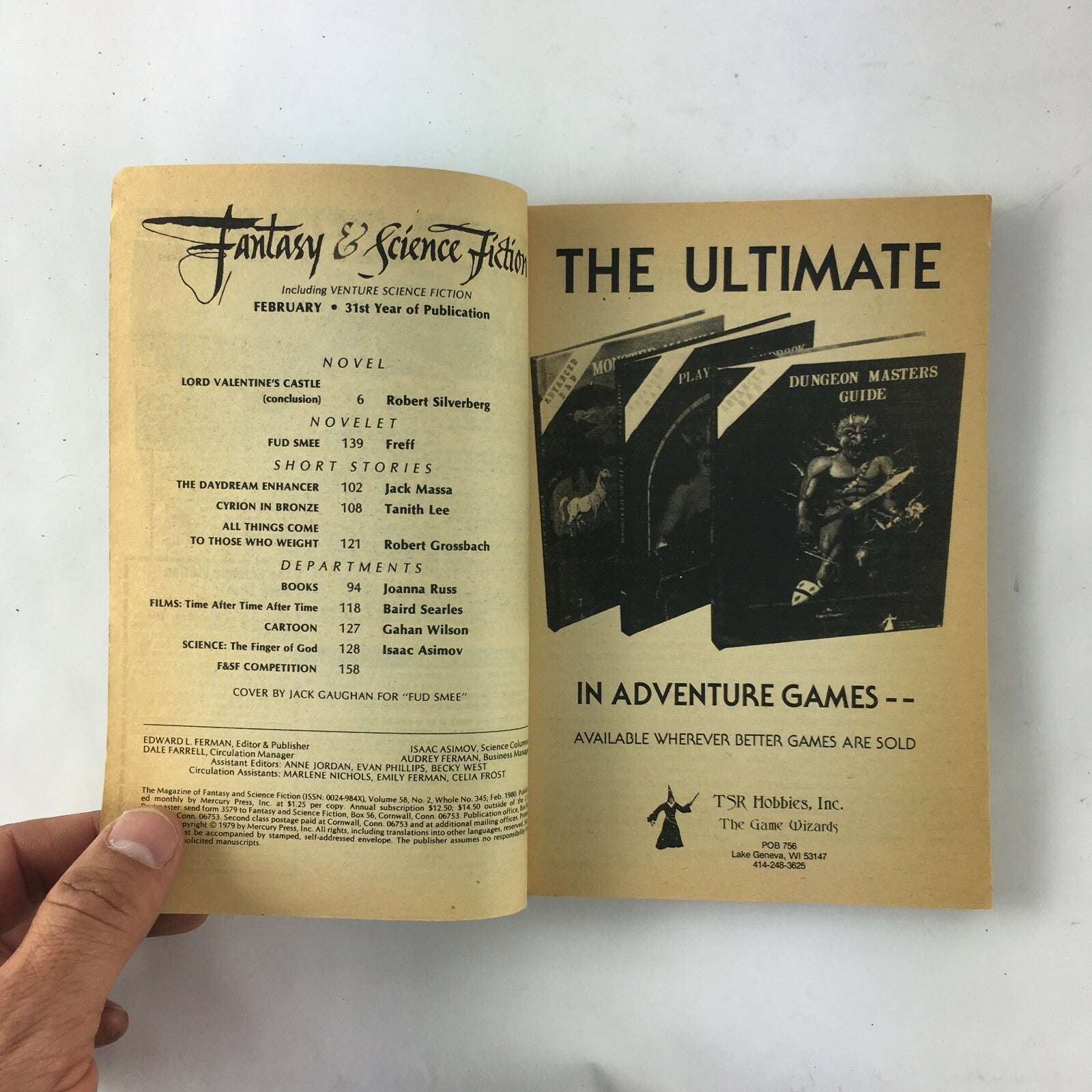 February Fantasy&Science Fiction Magazine Robert Silverberg TanithLee JoannaRuss