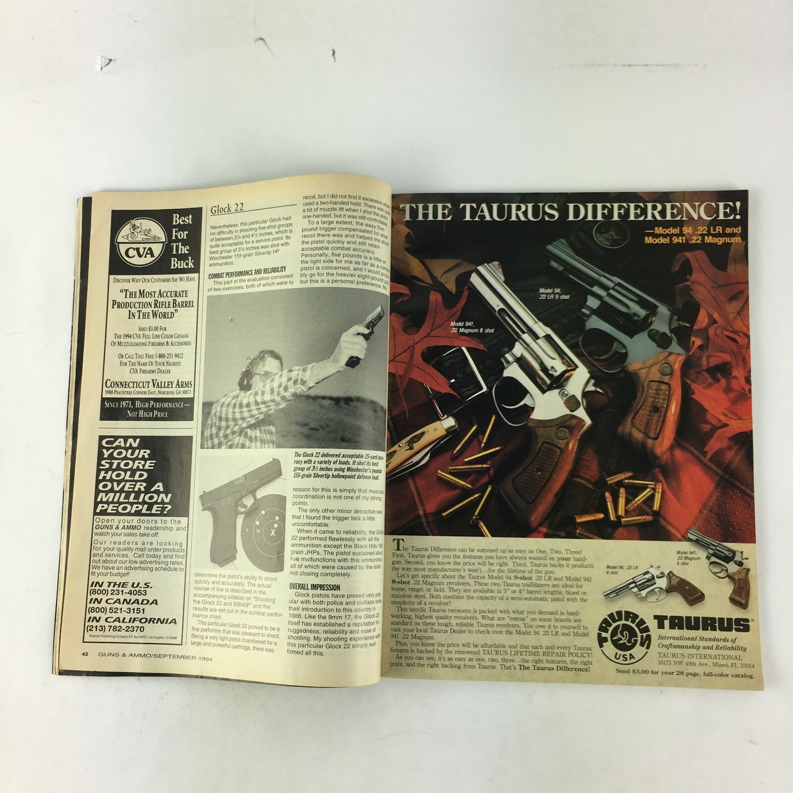 September 1994 Guns & Ammo Magazines Combat Compacts Glock 22 Taurus .44 Magnum