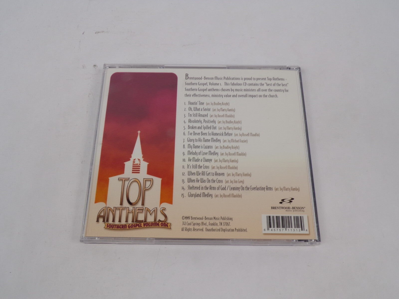 Brentwood-Benson Music Publishing Top Anthems Southern Gospel Volume One CD#68