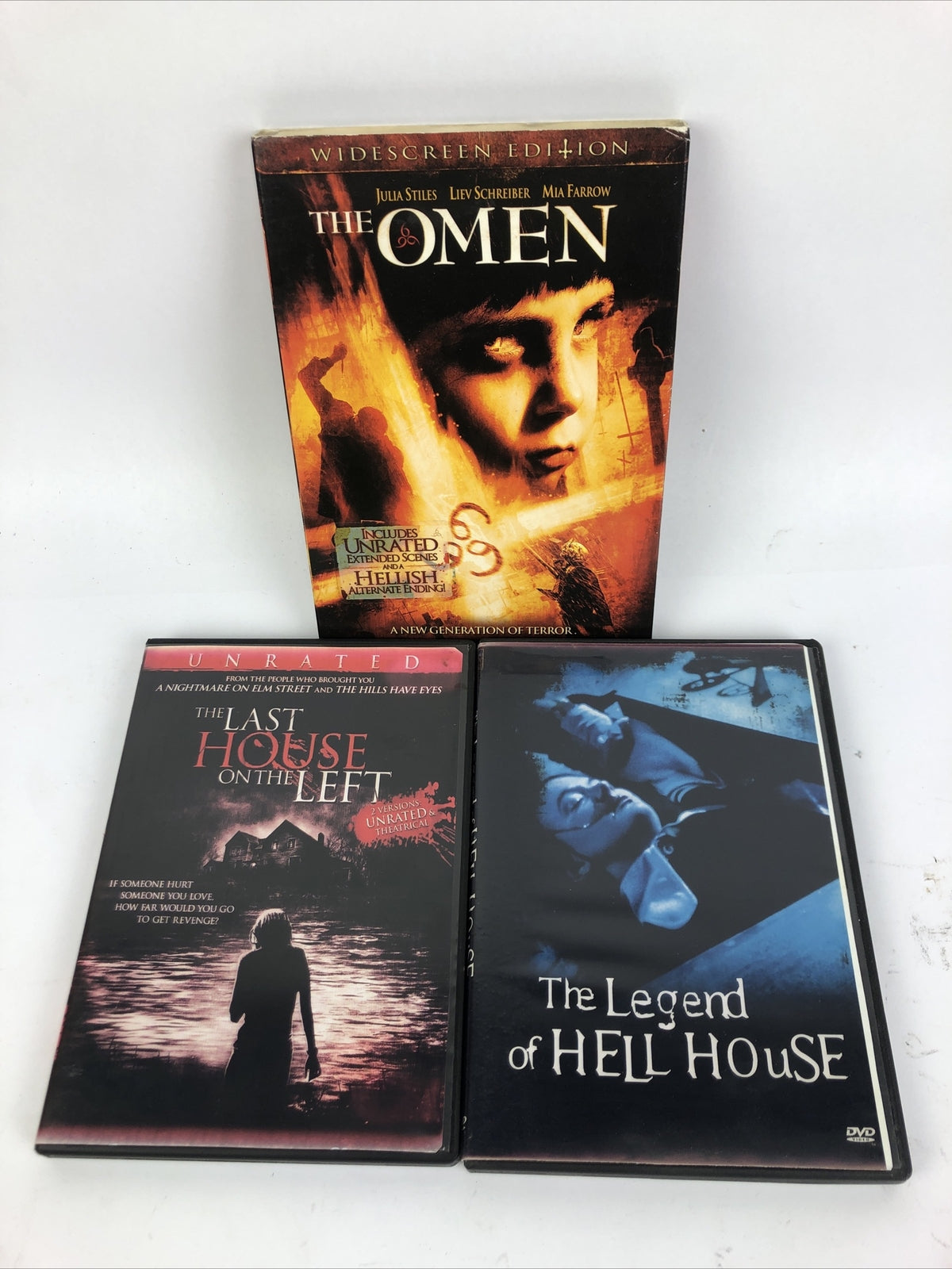 3 x HORROR DVD LOT The OMEN The Legend of Hell House The Last House on the Left