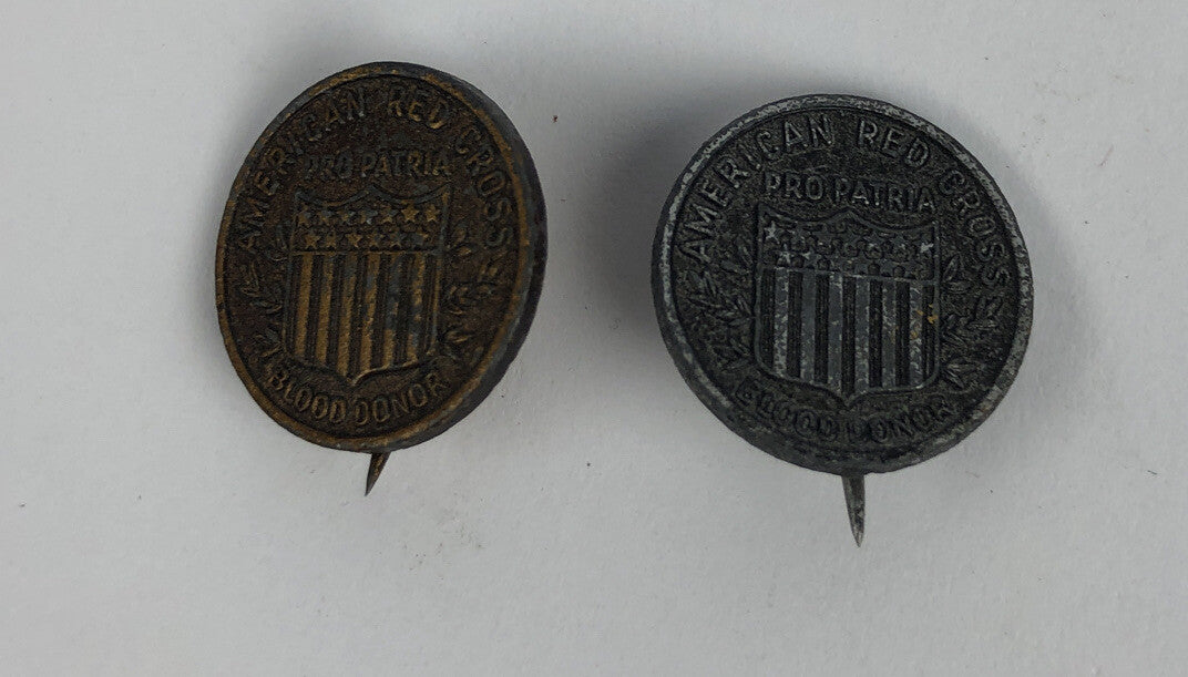2 x WWII U.S. RED CROSS BLOOD DONER PRO PATRIA LAPEL Pin - Fast Free Shipping