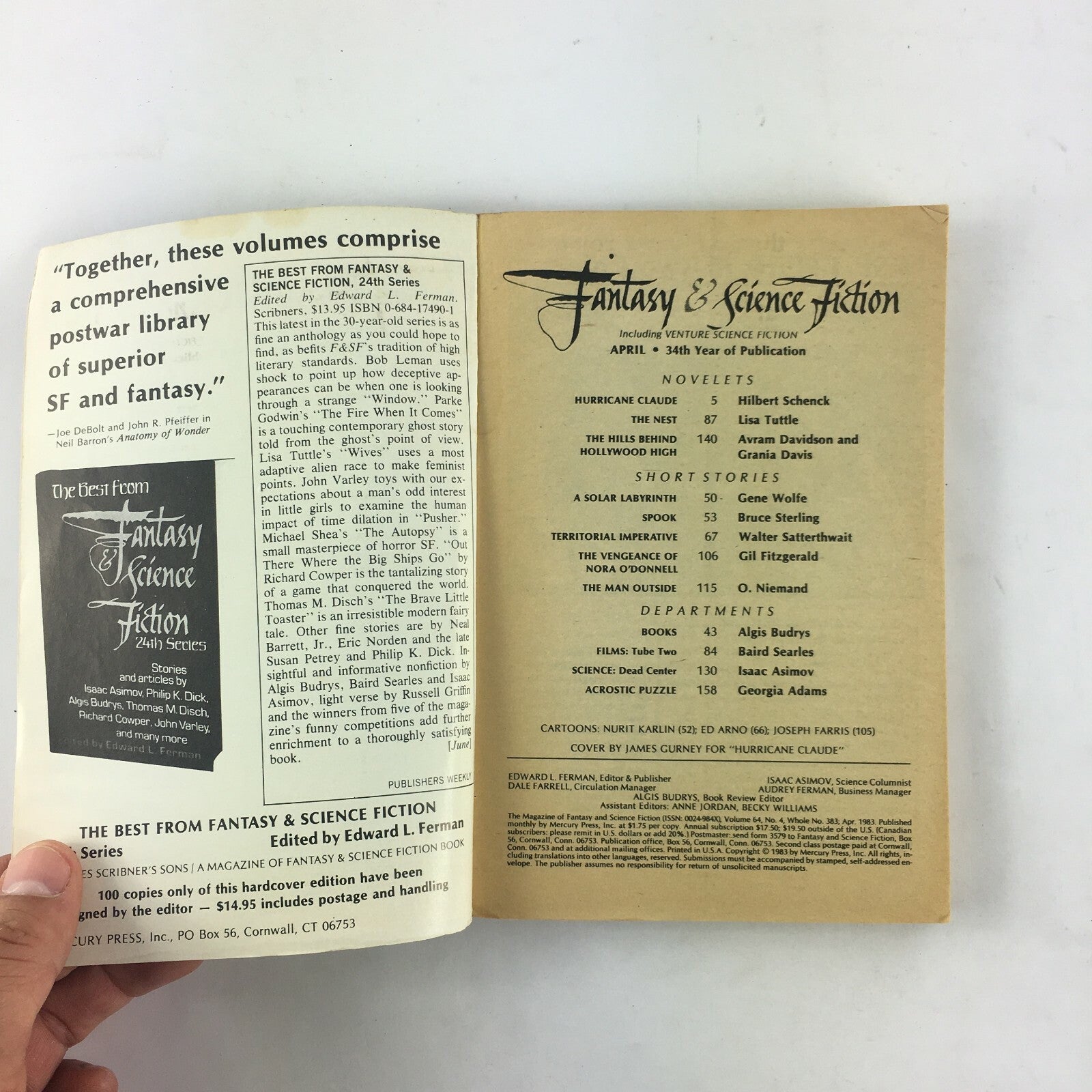 April Fantasy&Science Fiction Magazine Avram Davidson Lisa Tuttle Gene Wolfe