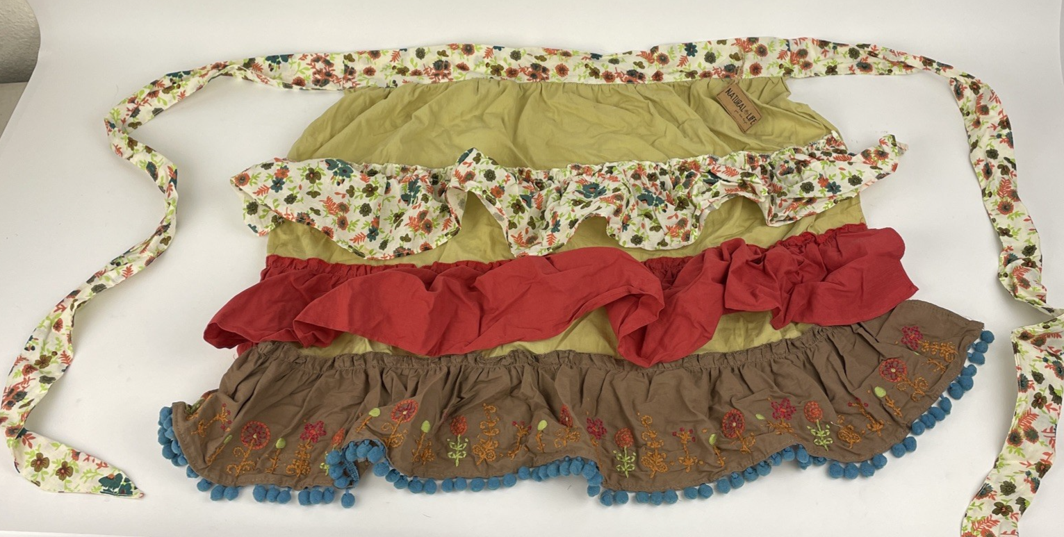 Natural Life - Bohemian Pom Pom Sequin Embroidered Waitress Server Fashion Apron