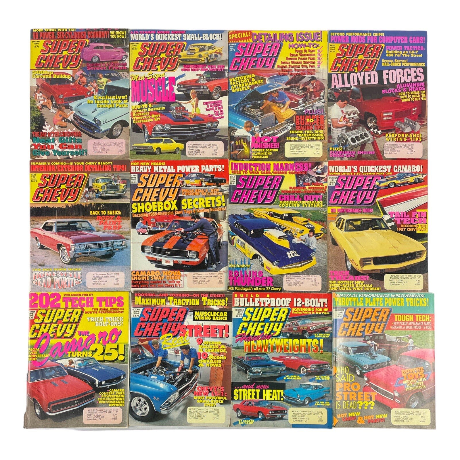 Lot of 12: SUPER CHEVY MAGAZINES Complete Full Set 12 issues Jan to Dec 1991