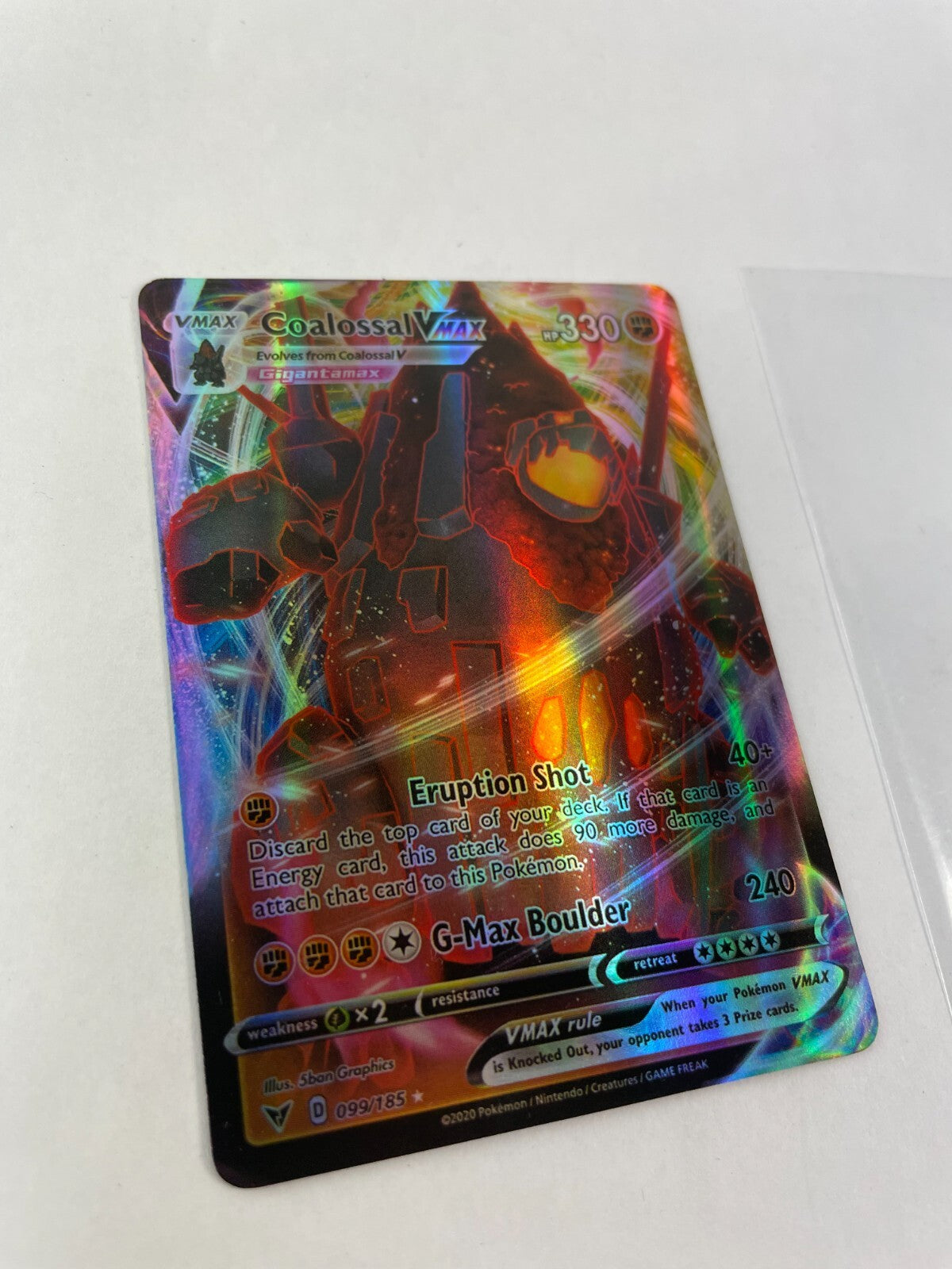Pokemon Coalossal Vmax HP 330 Eruption Shot 40+ G-Max Boulder 240 099/185