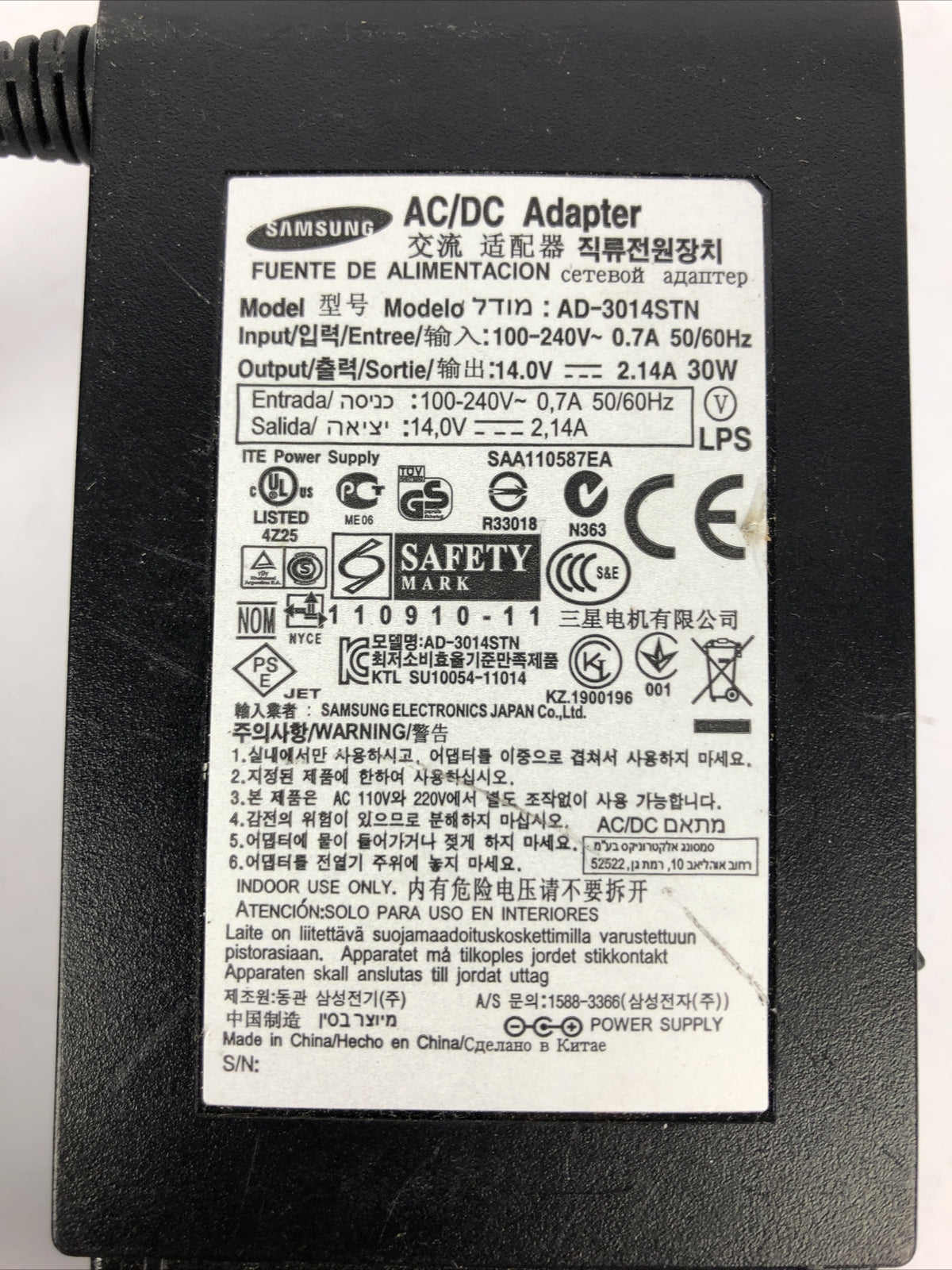 OEM SAMSUNG AD-3014STN AC Adapter OEM 30W 14V 2.14A BARREL PLUG A50