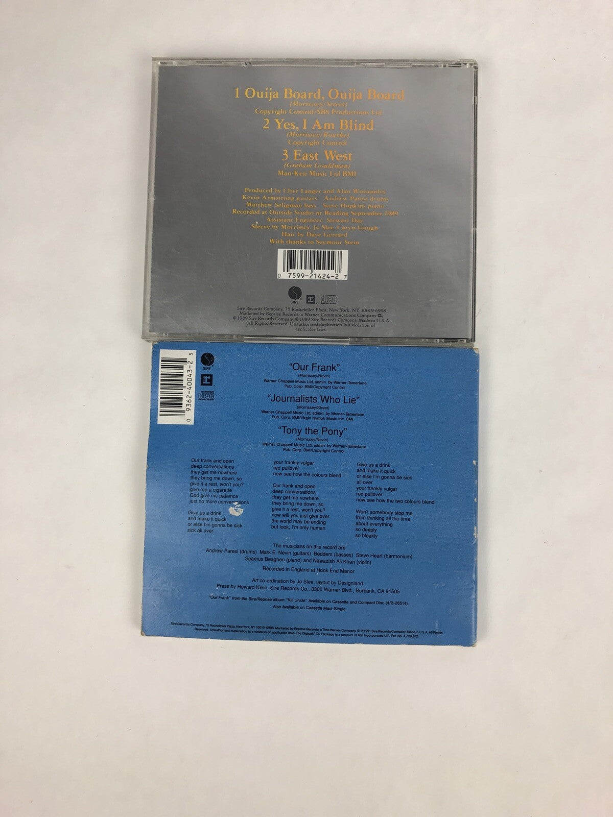 2 x Morrissey CD’s Featuring Ouija Board Yes I Am Blind East West Our Frank +