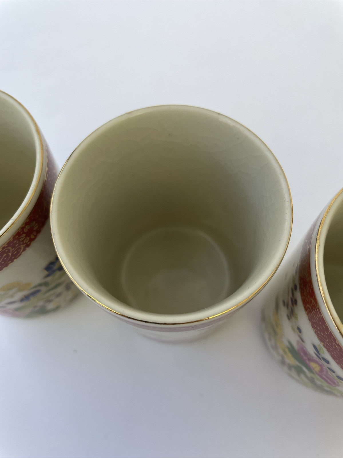 4 x Satsuma Japan Saki Crackled Teacup Hand Painted Floral Design 3.25" x 2.5"