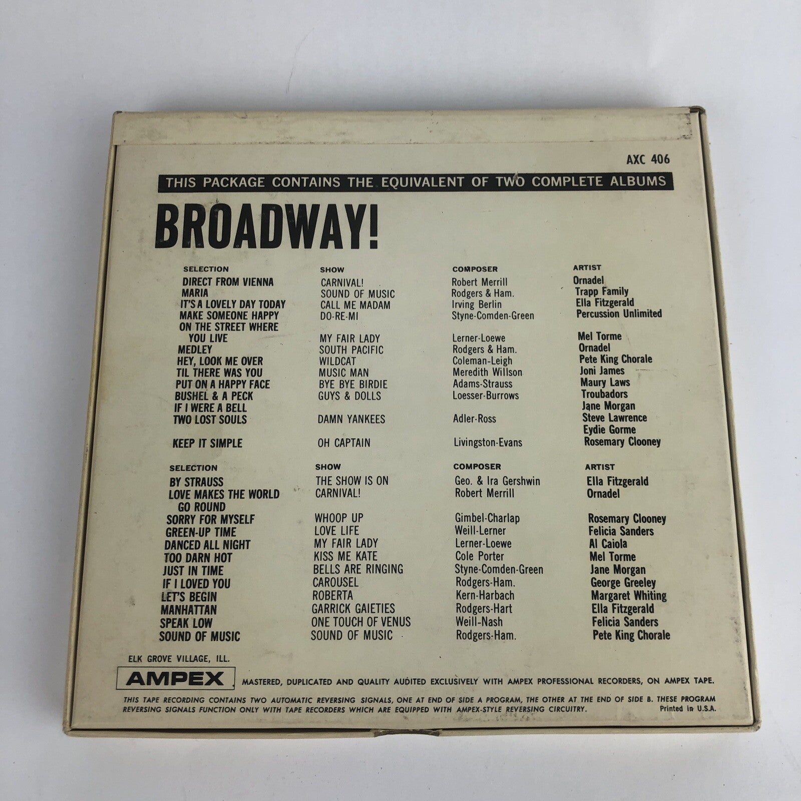 Broadway ! Ampex Sampler Series Reel To Reel Tape 7 1/2 IPS Play 68 Mins. 
