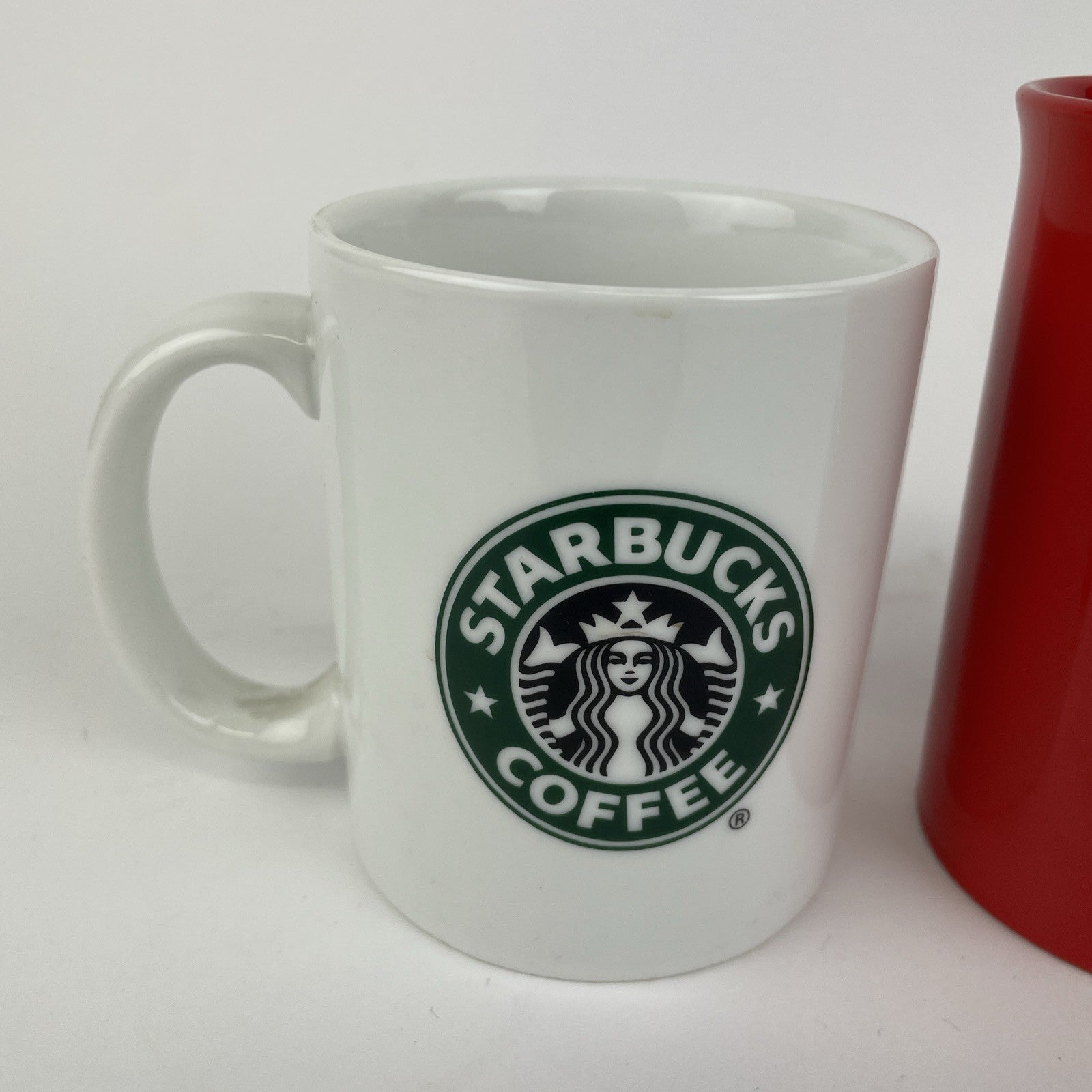 2 x Starbucks 2006 2020 Coffee Tea Cup Mug Ceramic Green Mermaid Logo Red White