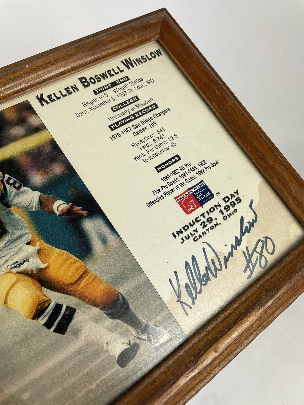 Kellen Winslow Signed 9.5 x 11.5" Framed Induction Day Hall of Fame HOF Chargers
