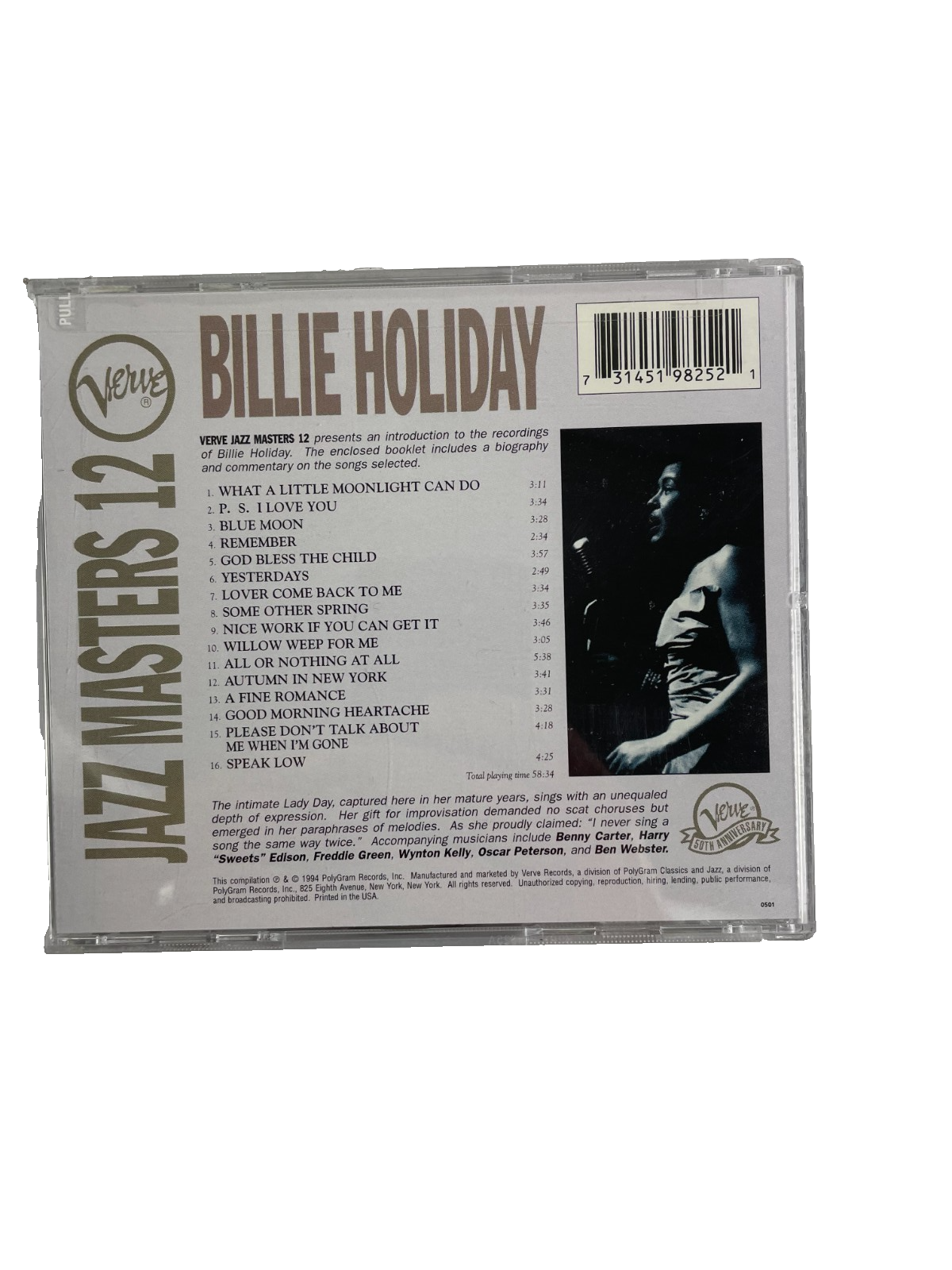 Verve Jazz Masters 12 Billie Holiday What A Little Moonlight Can Do CD#37