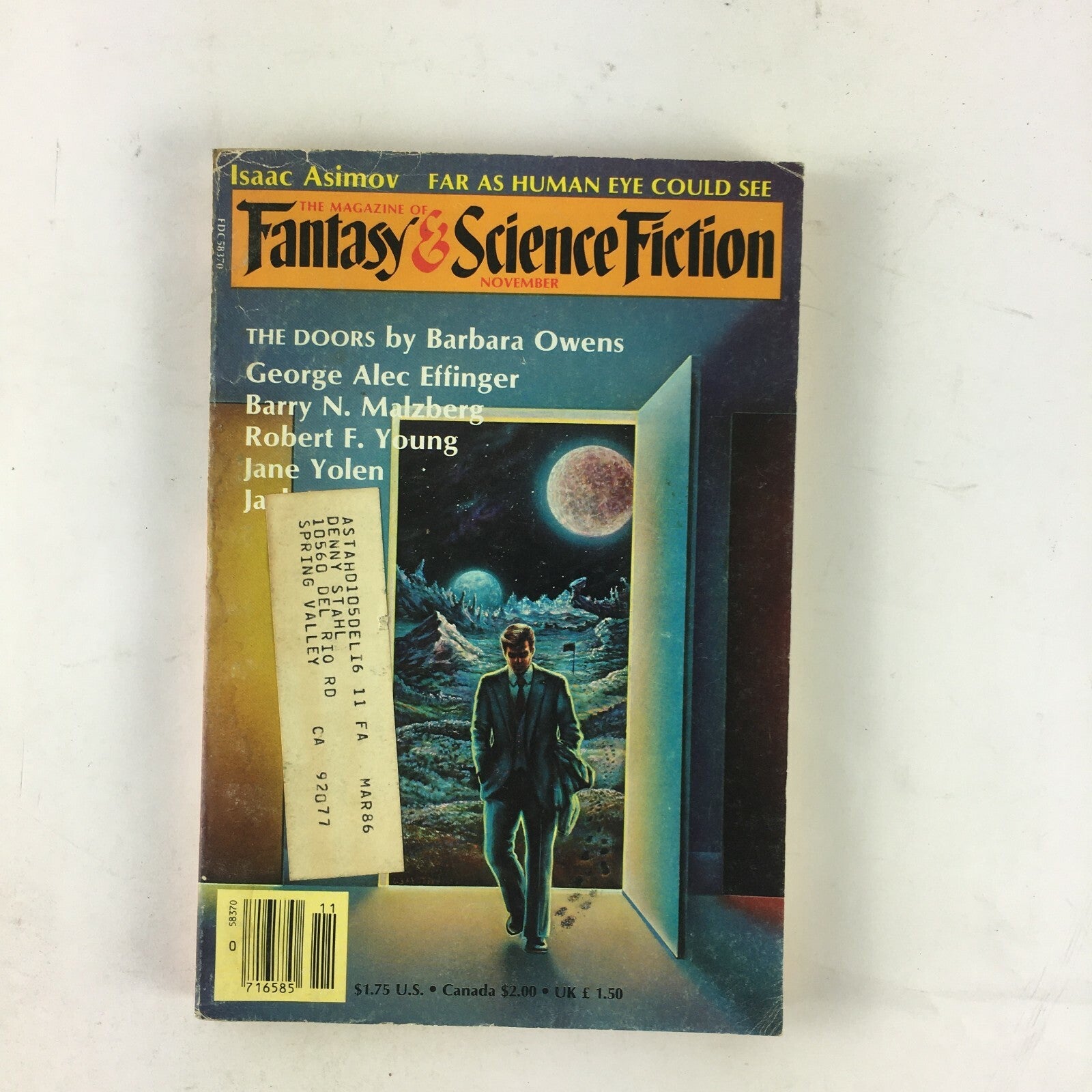 November Fantasy & Science Fiction Magazine Barbara Owens George Alec Effinger