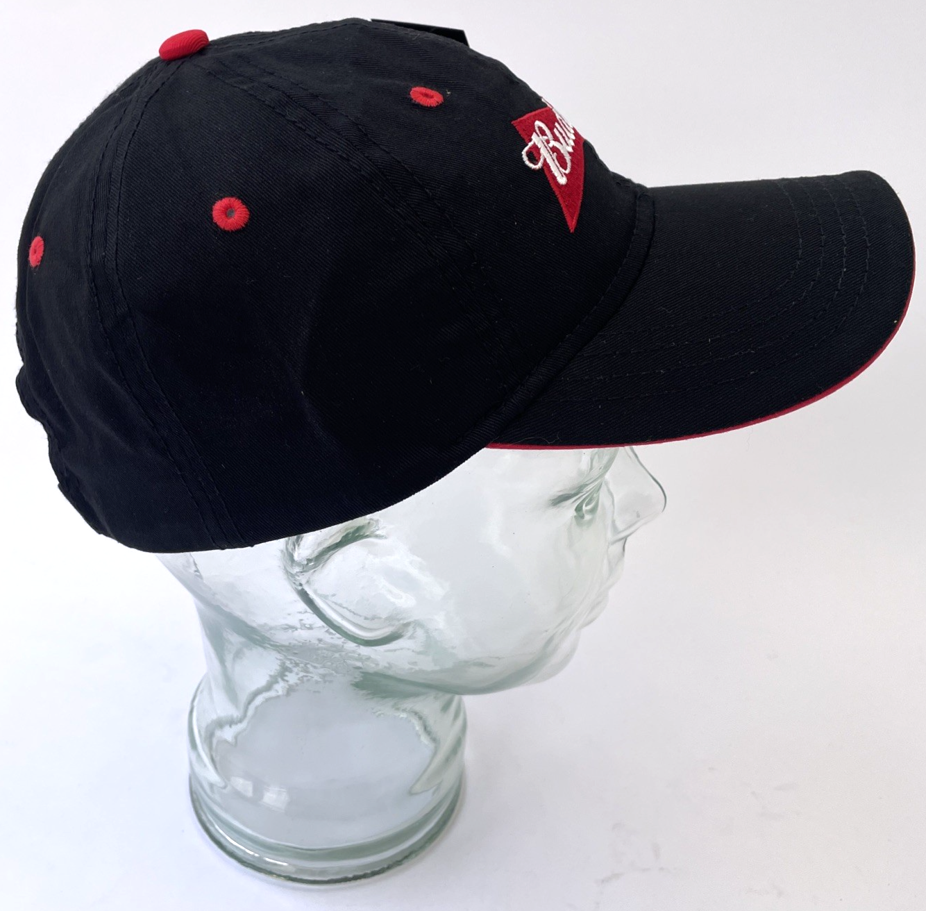 2017 Budweiser Black Hat Black w Red Accents Cap Adjustable Unisex Adult
