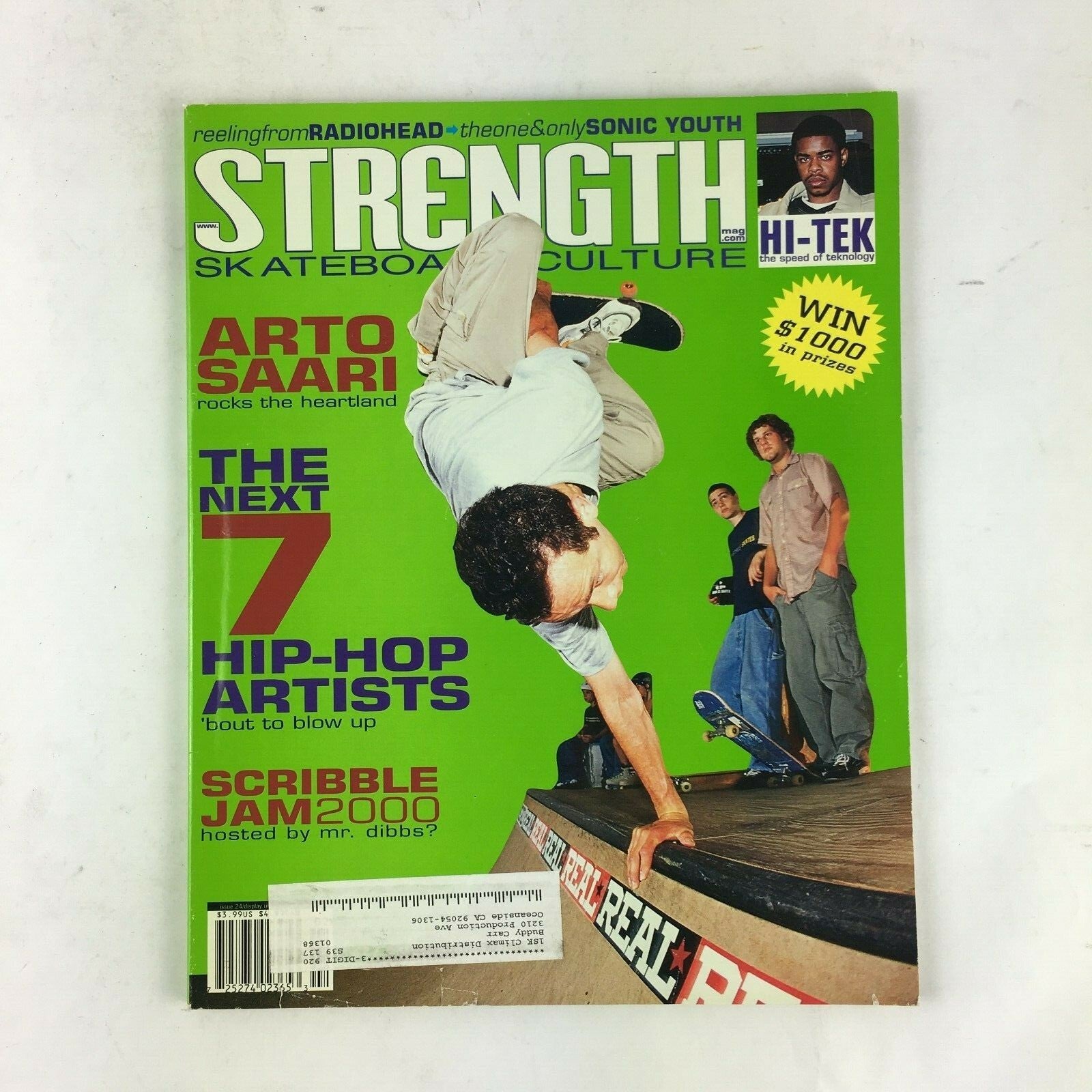 2002 Strength Skateboard Magazine featuring Arto Saari with hip-hop and skateboarding articles.