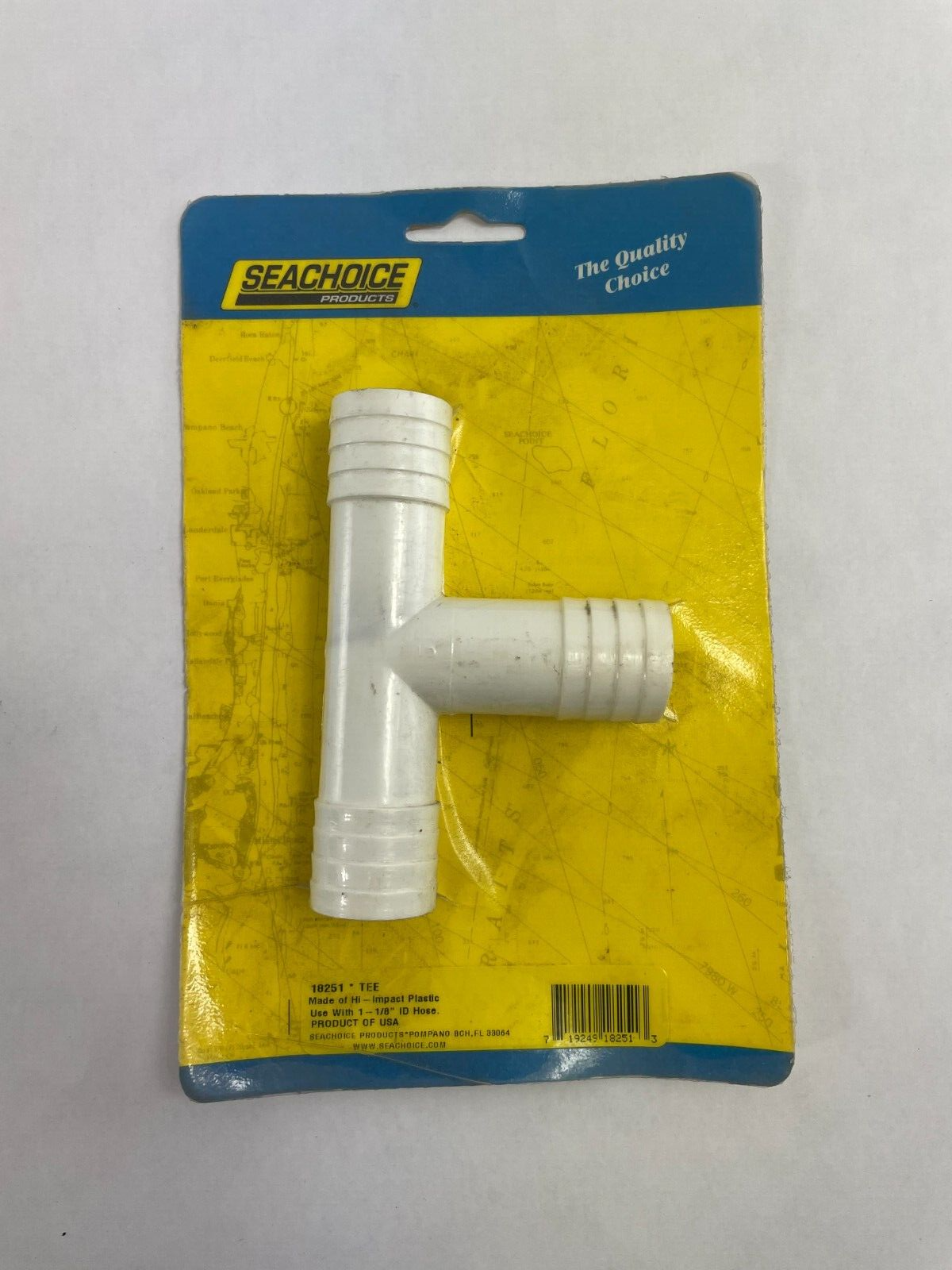 Seachoice 18251 white high impact plastic tee fitting for 1-1/8 inch ID hose marine plumbing