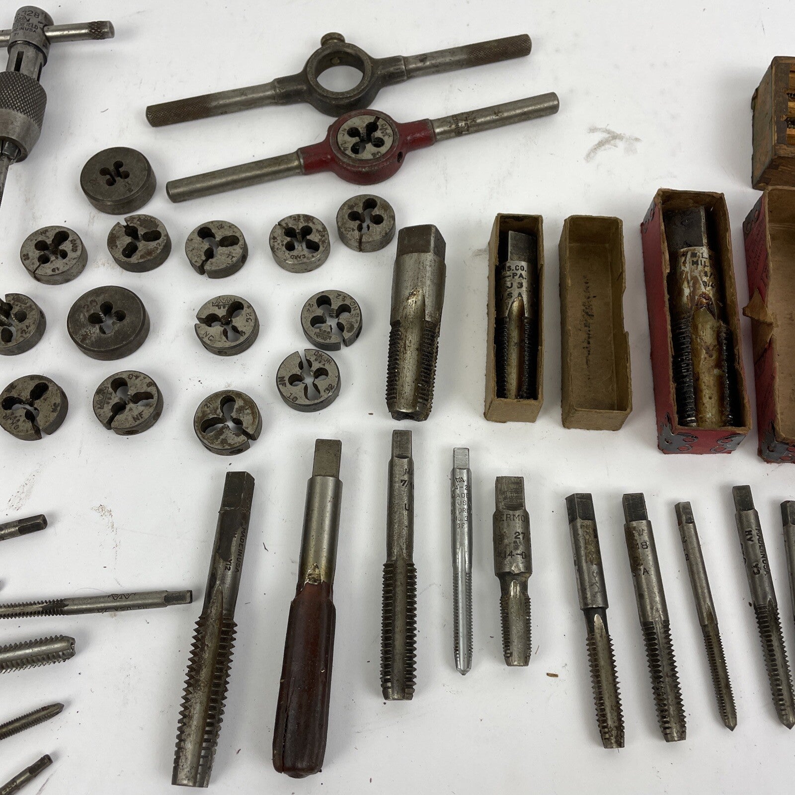 Vintage Tap & Die Mixed Lot 75 + Greenfield West Germany R&N Handle w Case LOOK