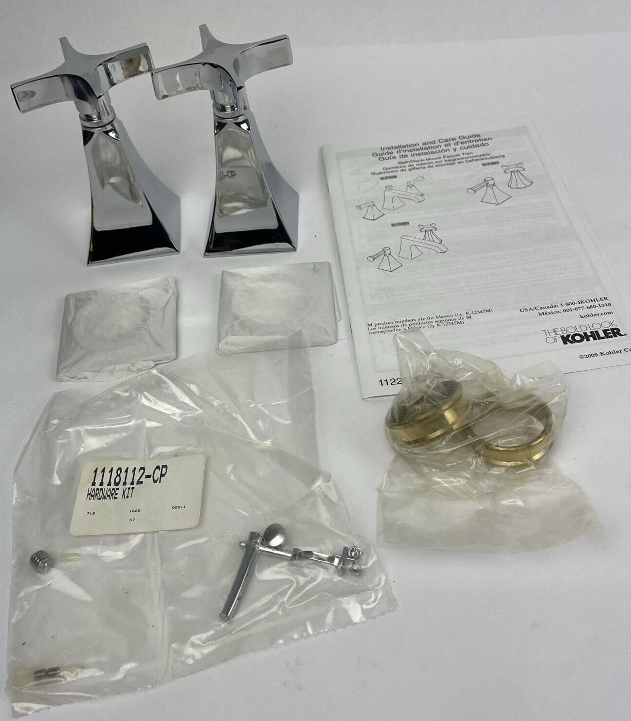 Kohler Stately T467-3S-CP chrome deck mount bath valve trim cross handles