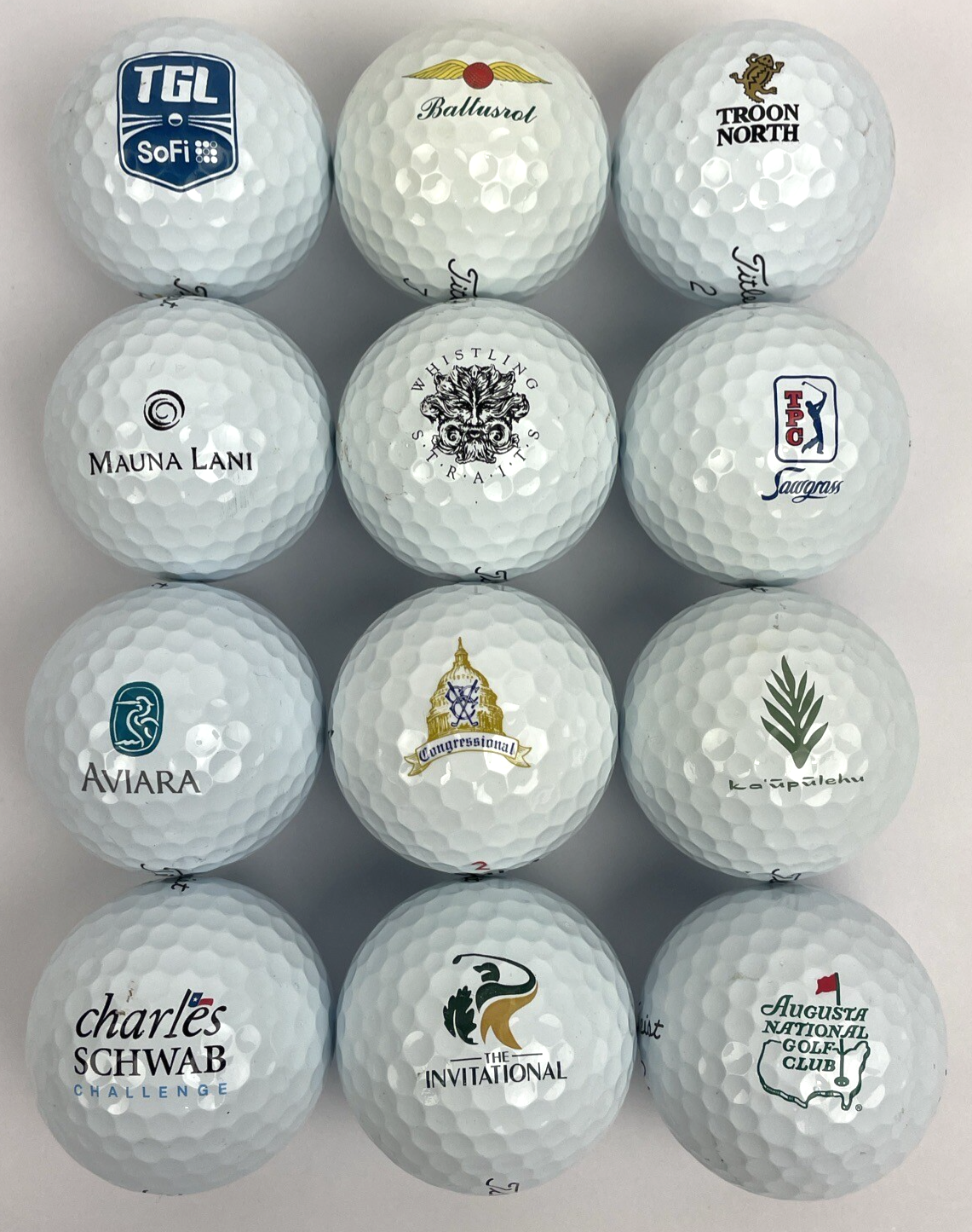 Lot of 12 Logo Golf Balls CC TGL + Augusta National Golf Club Titleist ProV1x