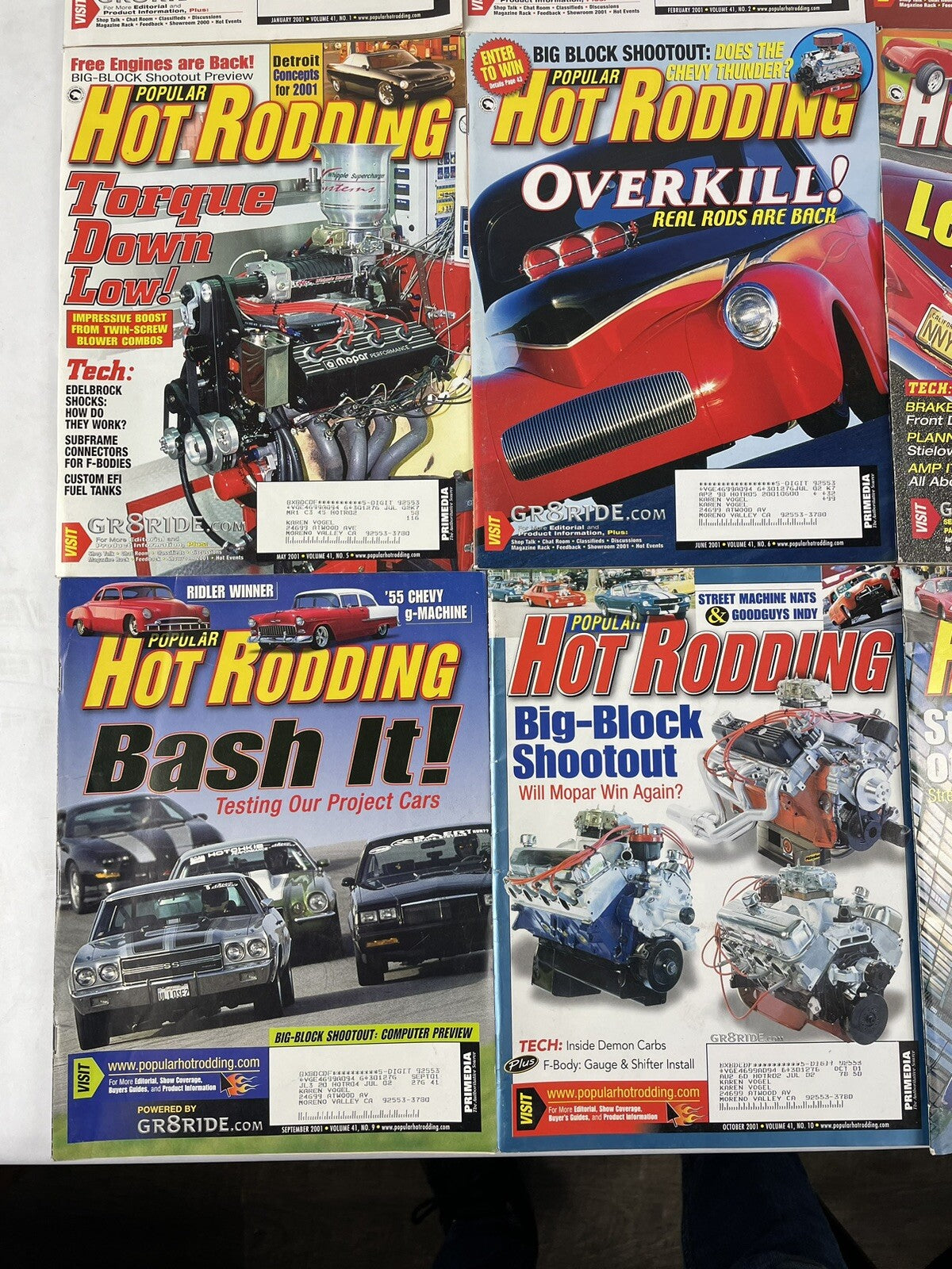 Lot of 12: Hot Rodding MAGAZINES Complete Full Set 12 issues Jan to Dec 2001