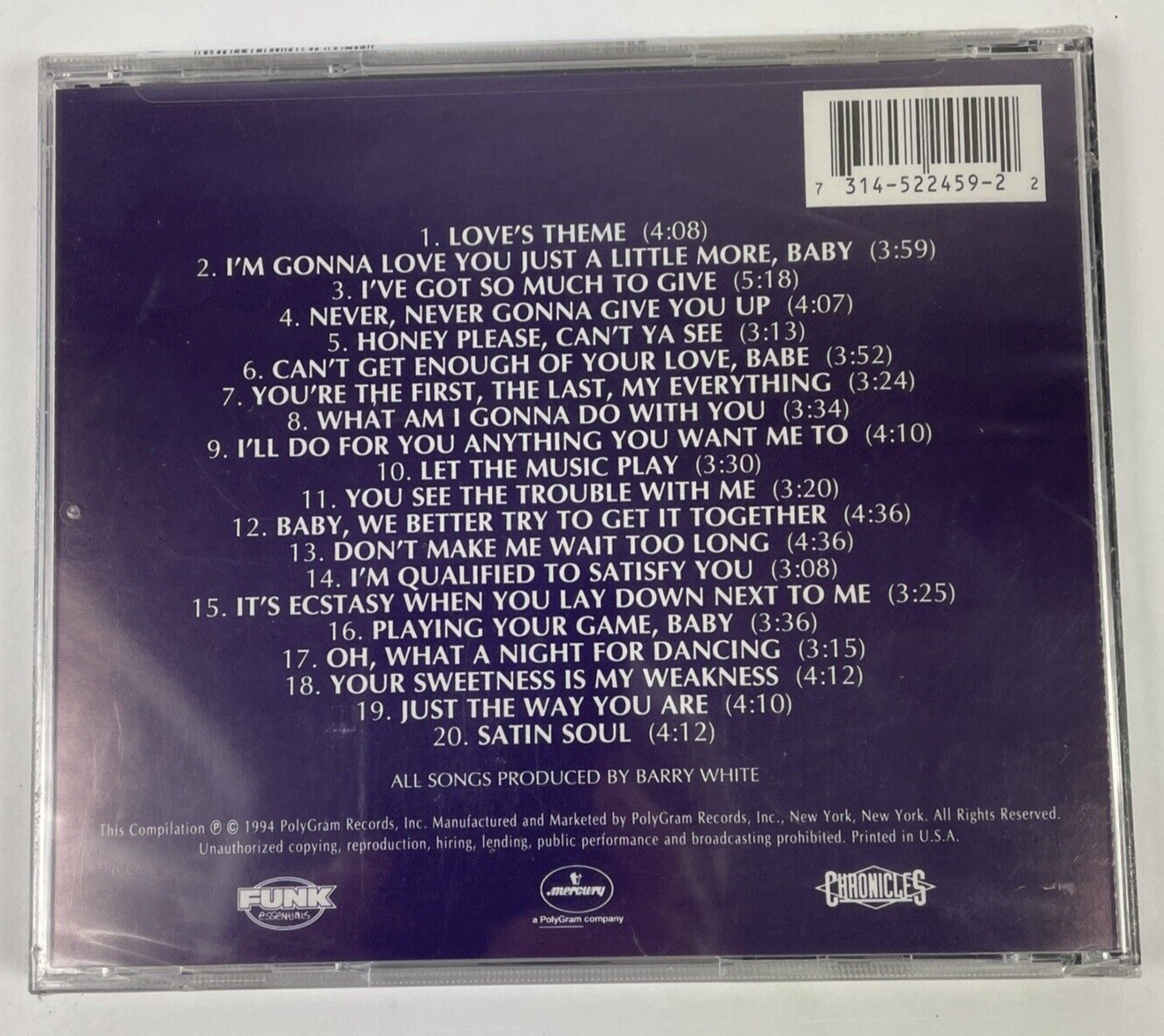 All-Time Greatest Hits by White, Barry (CD, 1994) Brand New Sealed #14