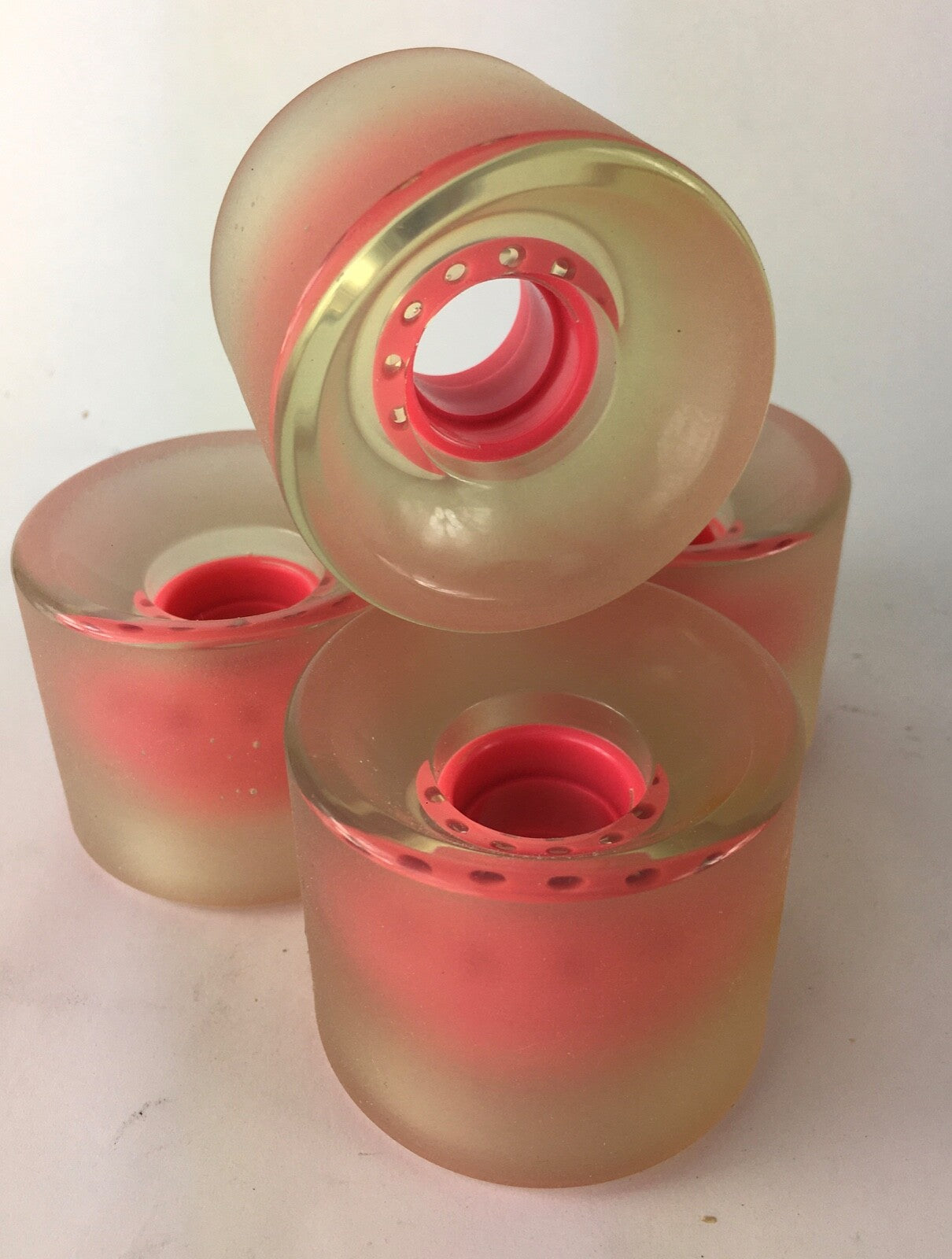 Cruiser CLEAR BRIGHT Pink CORE GUMMY Skateboard Wheels 82A 62 mm Stone Sanded  